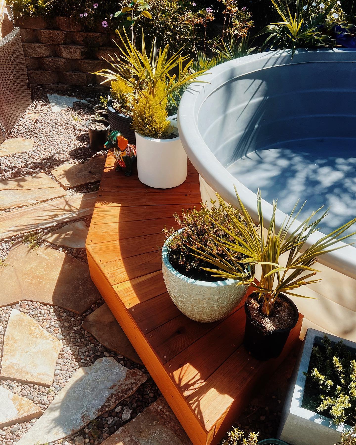 STEP into your Private Sunny Oasis☀️. 
Featuring:
🔸Tipsy Step
🔸Stock Tank Poly Pool 
🔸 Delivered and Installed in San Diego, CA

Soak Sooner for Less! DM us for more info. 

#tipsytankpools #minipool #stocktankpool #polystocktankpool #8ftpoly #sto