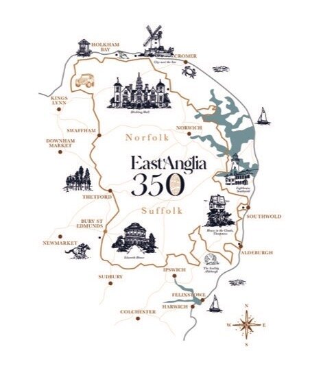 So excited to finally show you our illustrative EA350 map. @polly_pickle_design  has worked her magic again. 

The map is well underway but this hints at our route around Norfolk and Suffolk. Exciting adventures ahead. 

#ea350 #eastanglia350 #explor