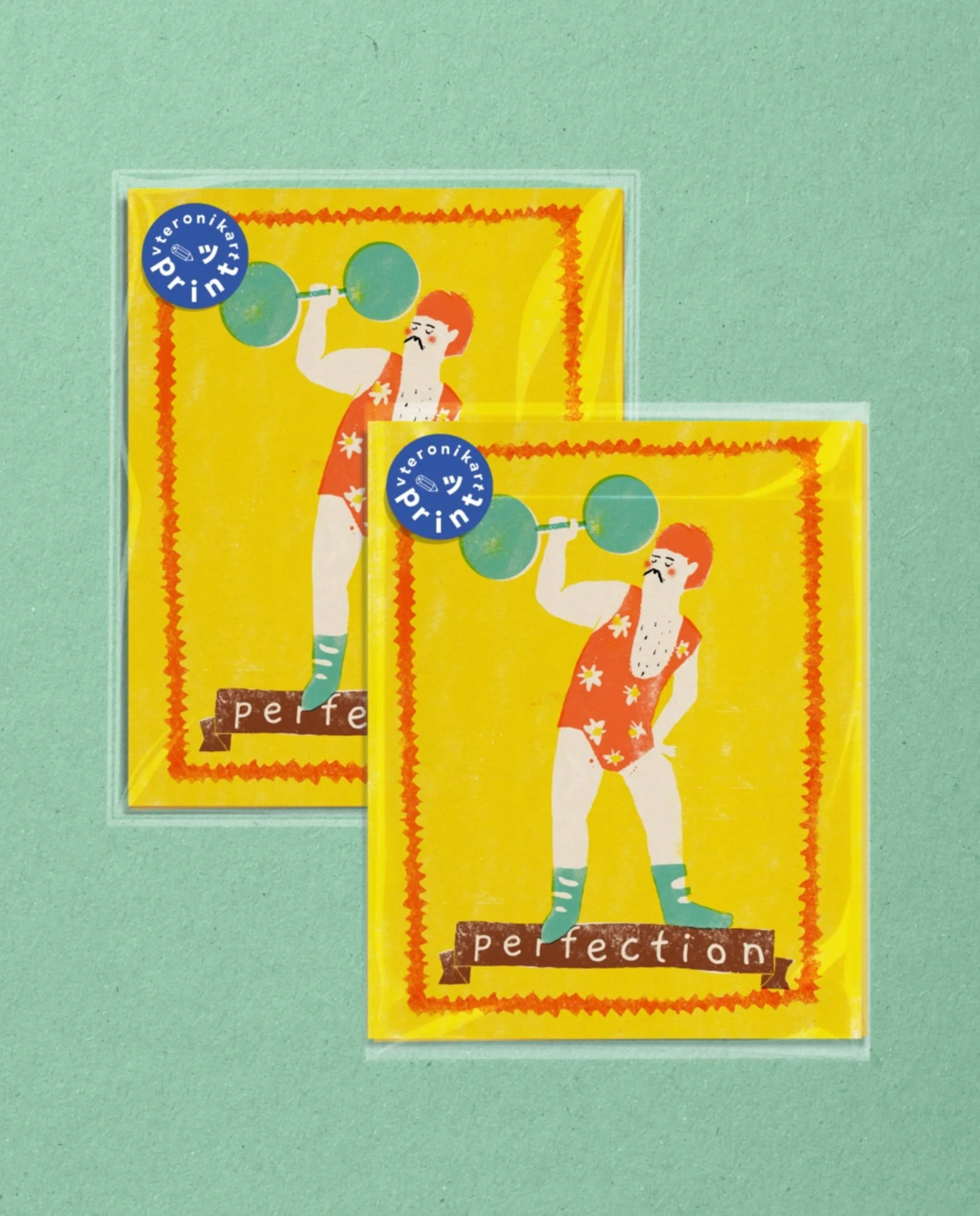 Perfection print in sleeves, men with weights, retro, vintage