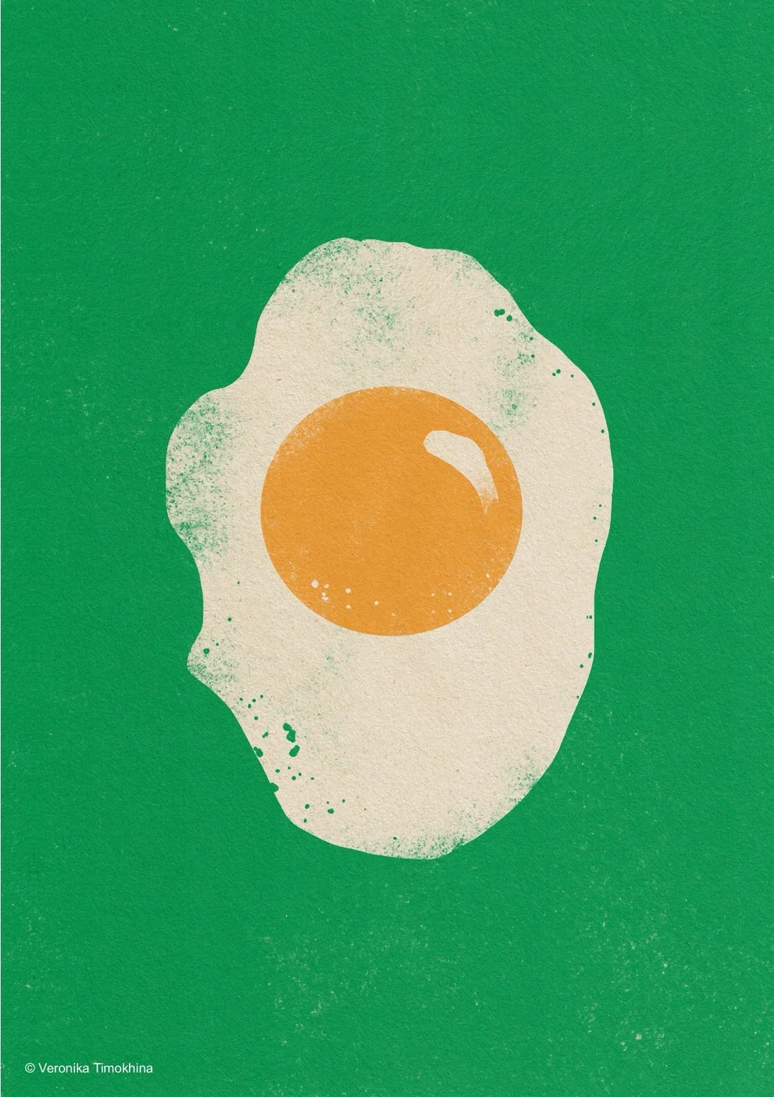 Illustration of a fried egg with a yellow yolk on a green background.