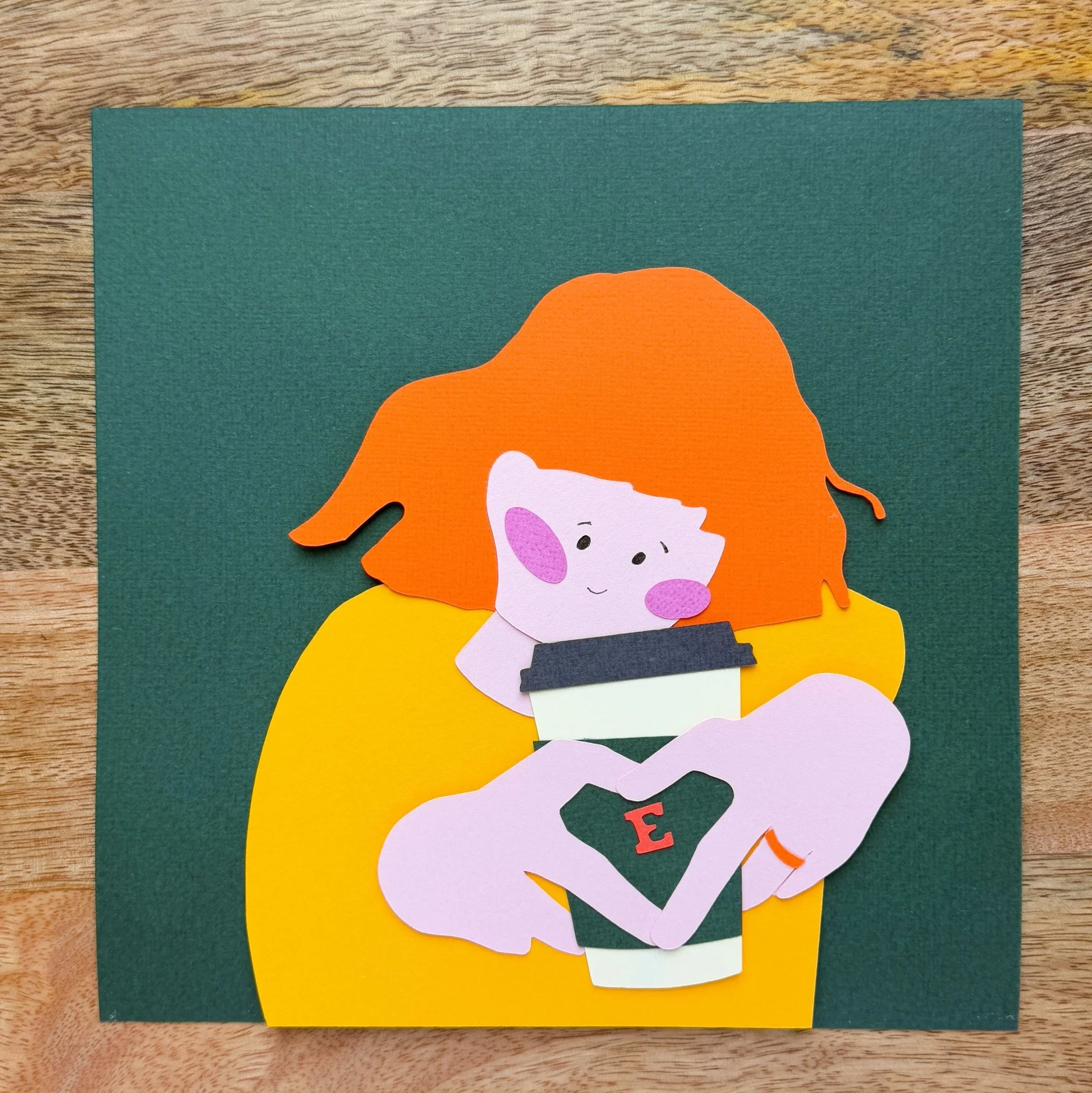 coffee, morning routing, cute character, paper illustration, wall art, handmade decor