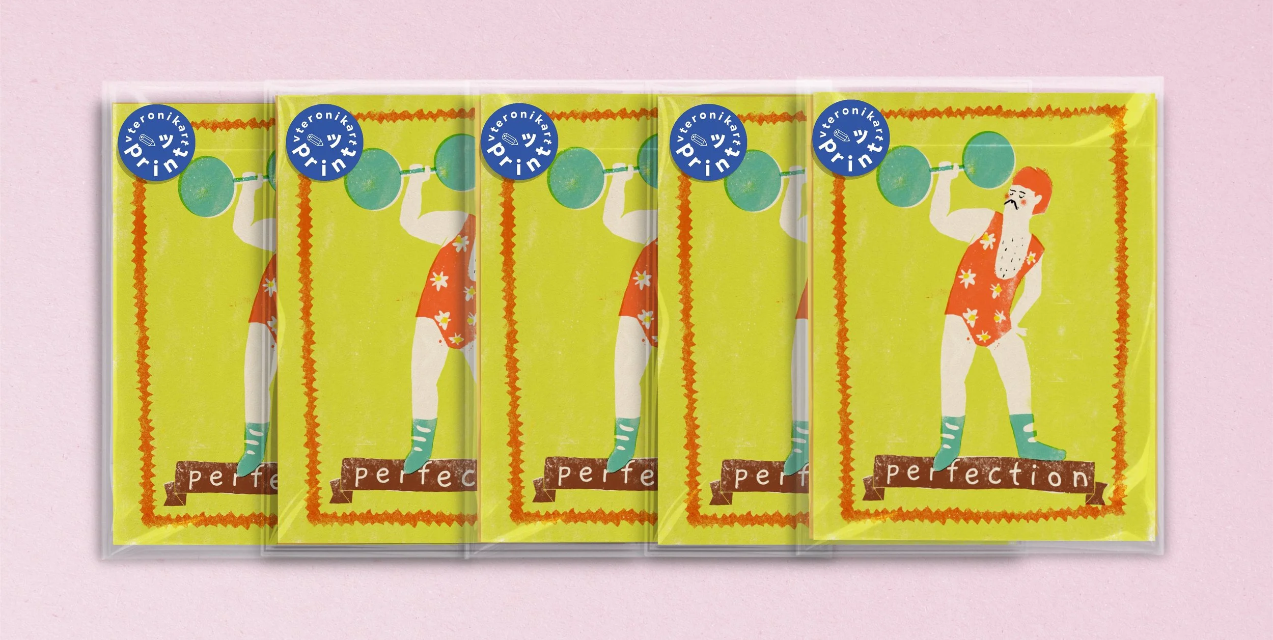 Perfection print in sleeves, men with weights, retro, vintage