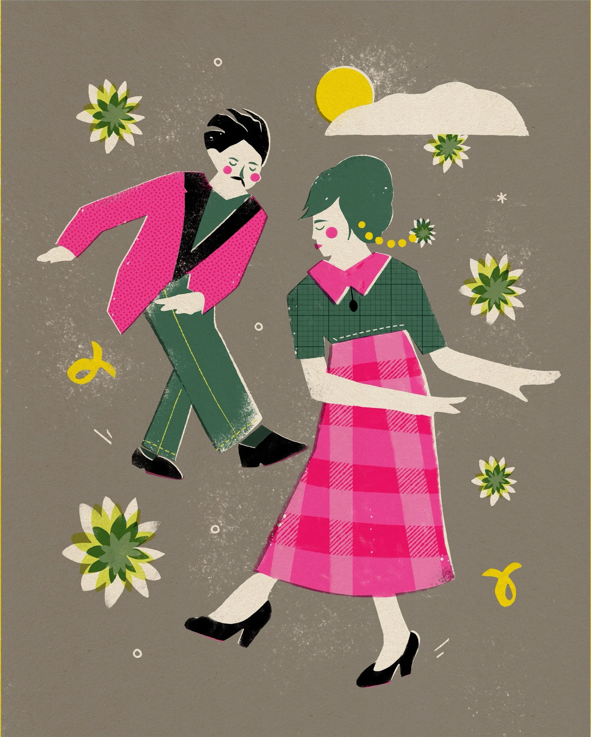 I love dancing art print,digital illustration, for couples, parents, dates,