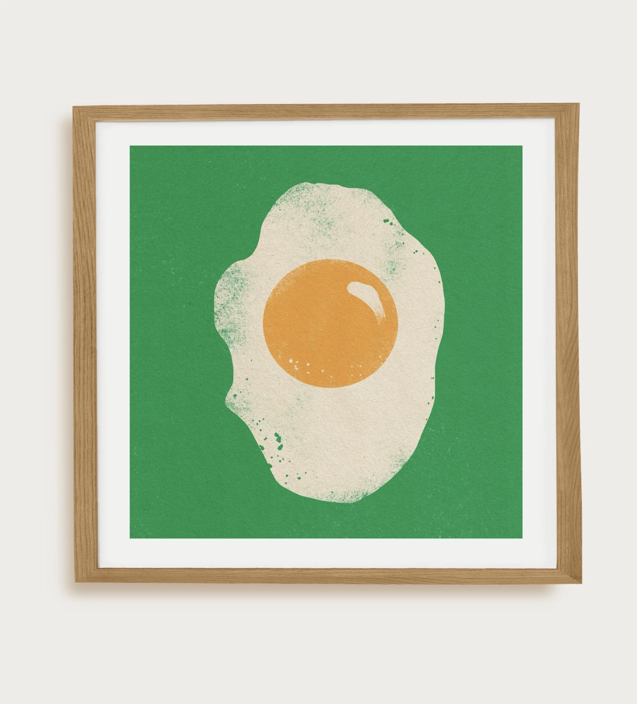 Minimalist illustration of a fried egg with a bright yellow yolk on a green background.
