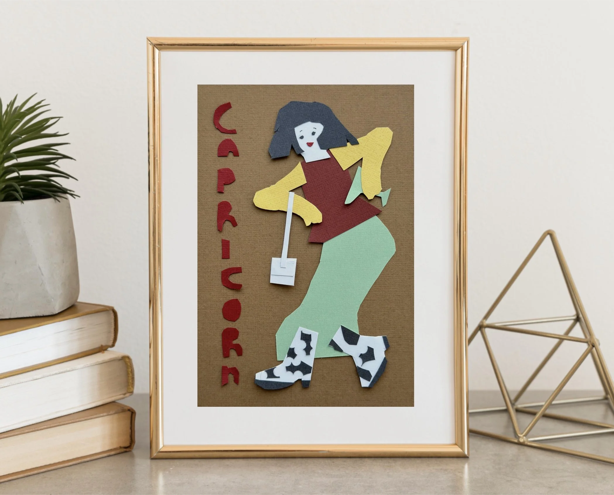 Original Capricorn paper collage shown for scale