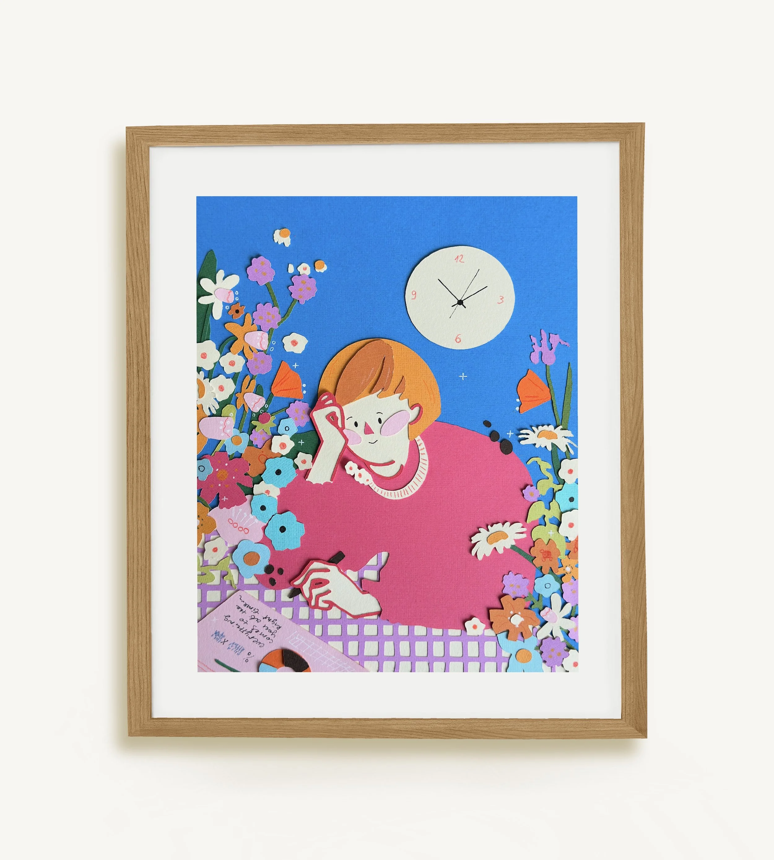 Flower O'clock Papercut Collage | Handcrafted Art Print