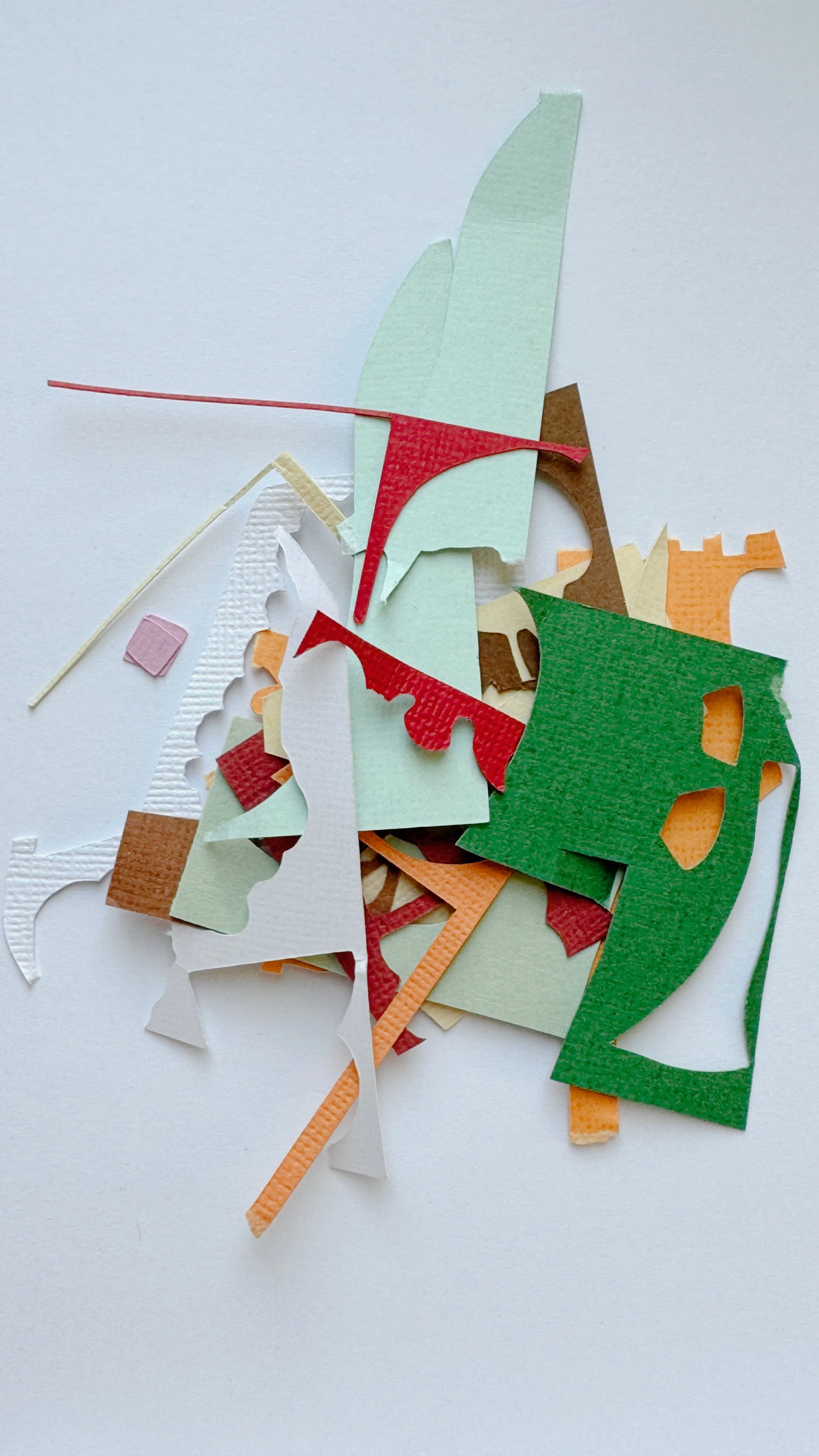 Hand-cut paper collage of [subject/character], layered paper textures, soft color palette, created by Veronika Timokhina.