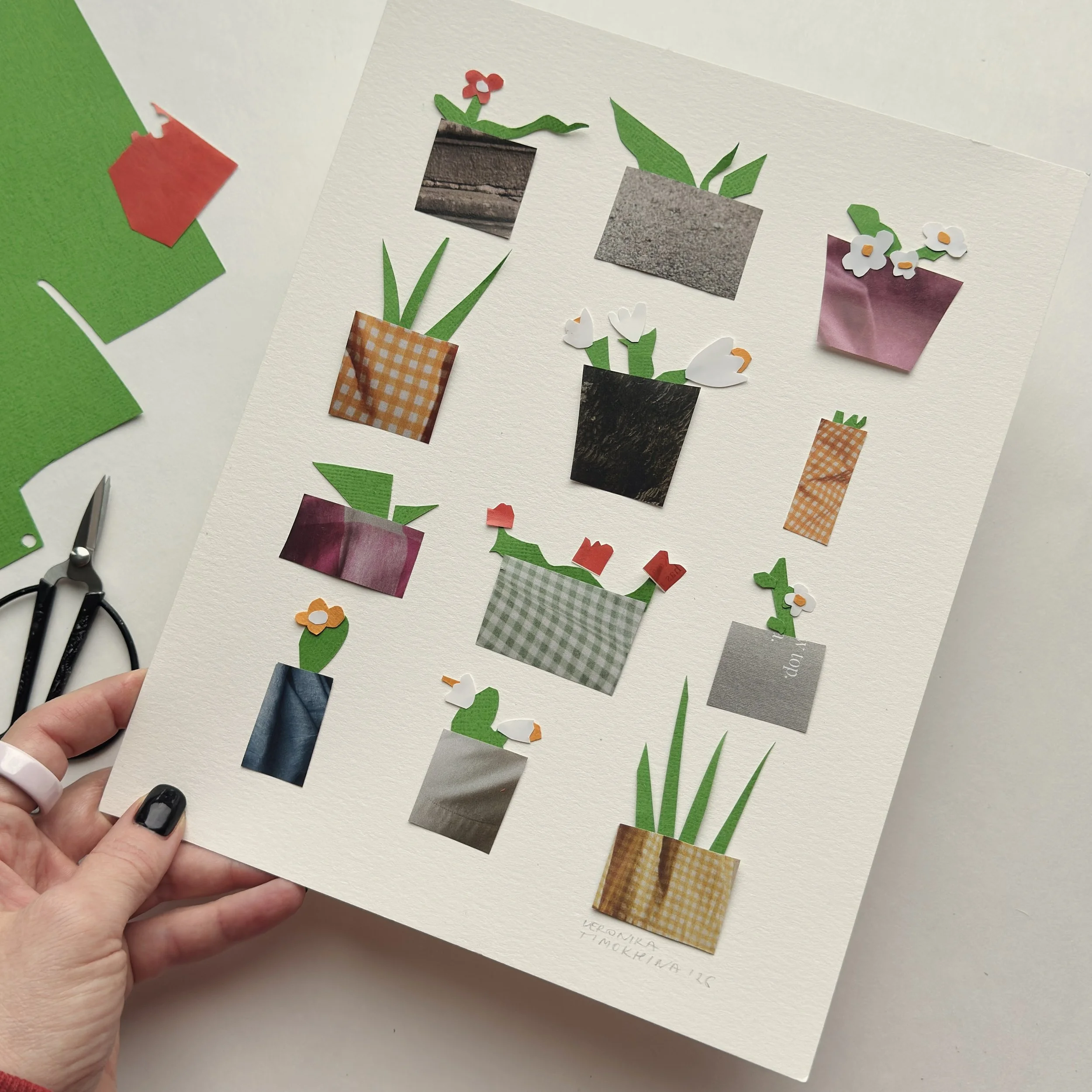 little flowers paper collage by paper artist veronika timokhina