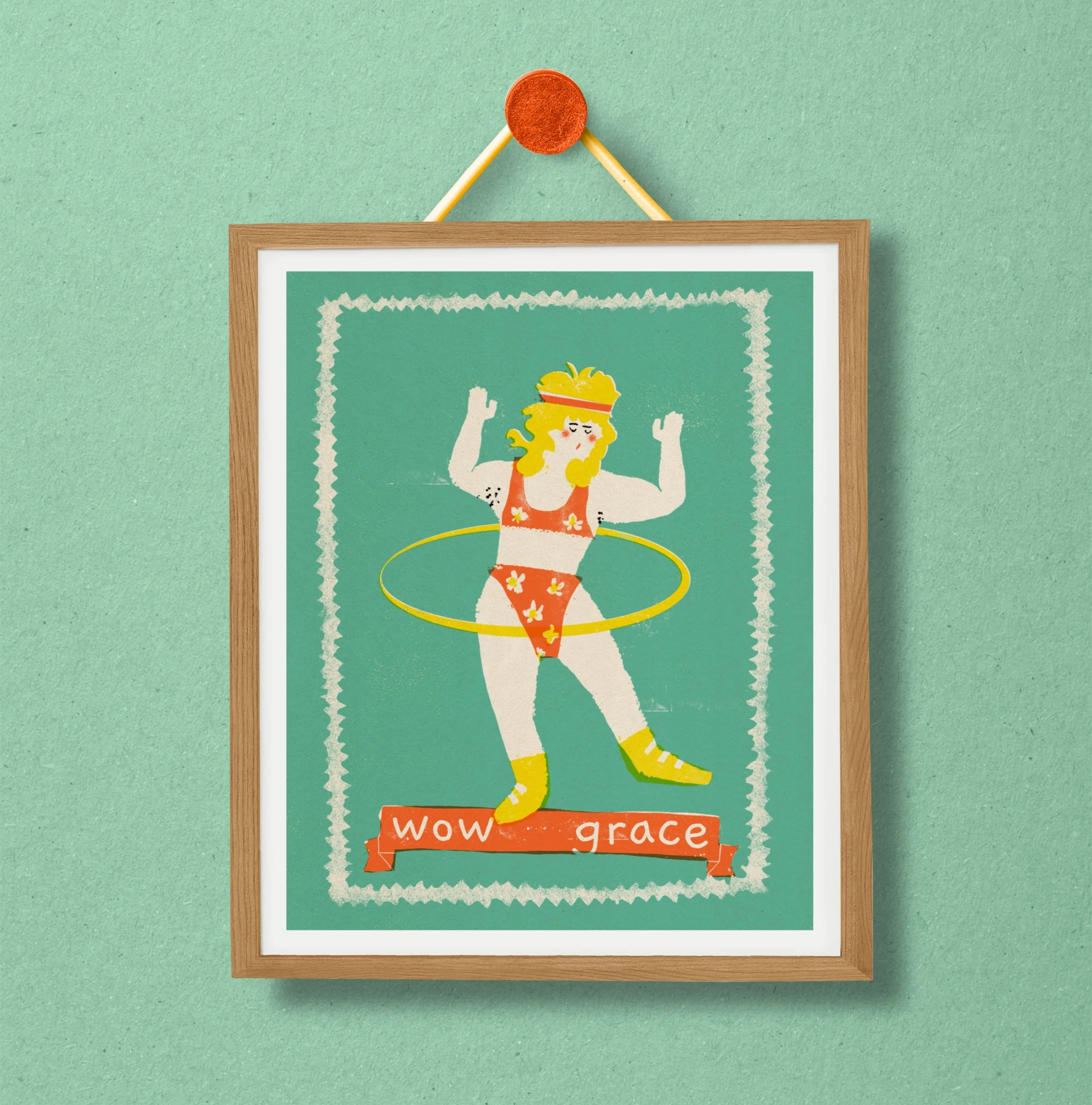 Grace print framed girl body shape sport hard workout retro outfit