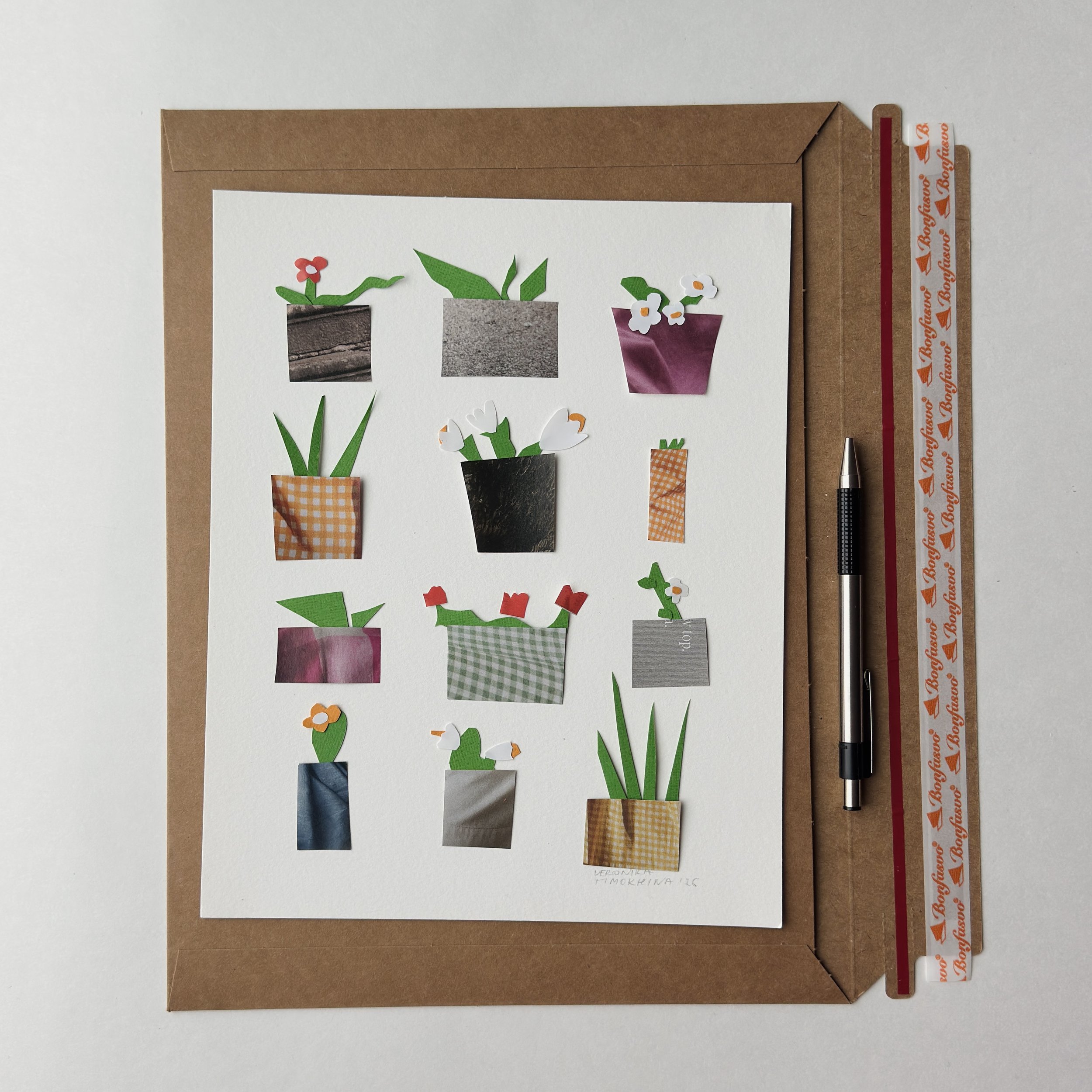 spring plants and flowers illustration from paper with shipping envelope