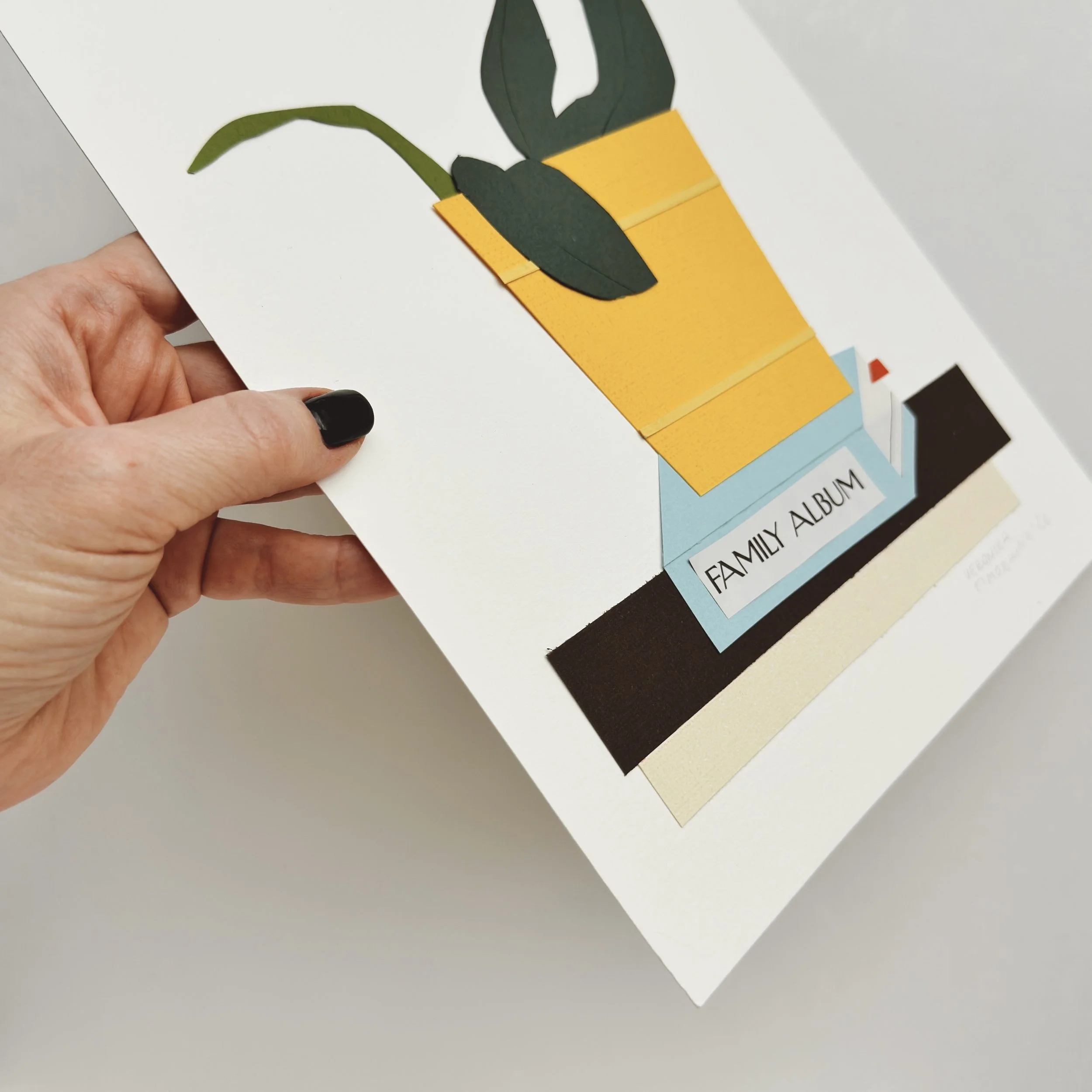 Minimalist paper art by Cincinnati artist. Scaled view of original collage, vintage elements