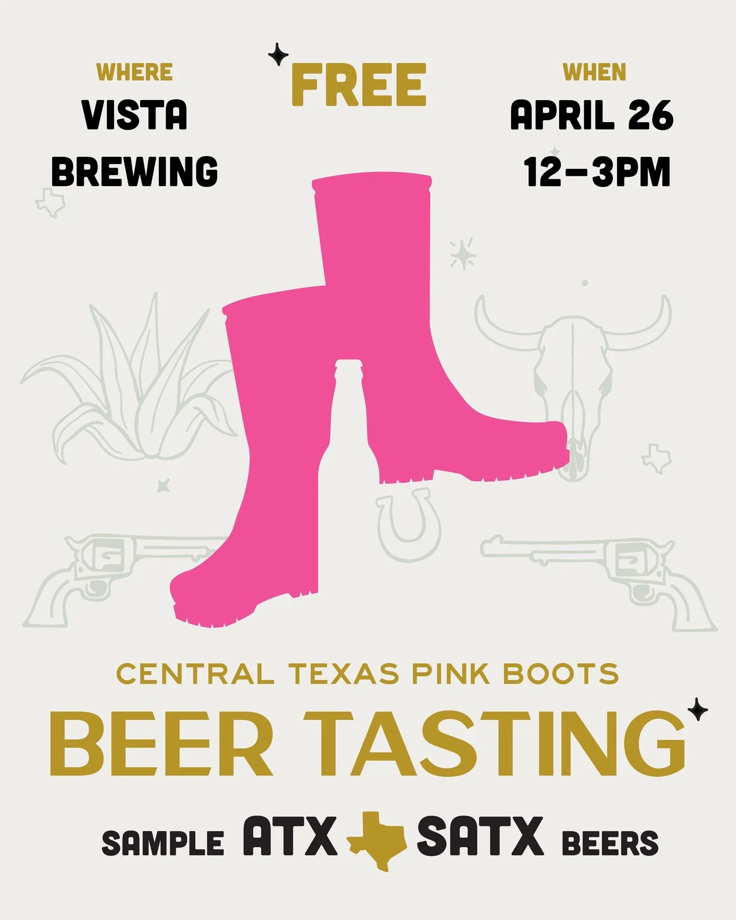 This Sunday 👉️ FREE Mini Beer Festival! 

Beer Tasting Event at Vista Brewing on Sunday, April 26 from 12pm - 3 pm
RSVP on Eventbrite

Join the Austin chapter of the Pink Boots Society to support women in the fermentation industry. Sample a variety 