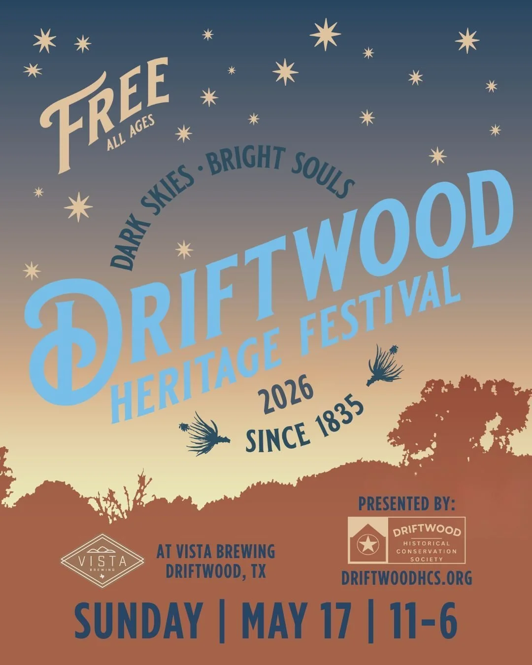 🌟 5th Annual Driftwood Heritage Festival 🌟 

Join us this Sunday at Vista for a day of community &amp; family fun benefitting the Driftwood Historical Conservation Society!  RSVP on Eventbrite (link in profile).

The festival will feature a Driftwo