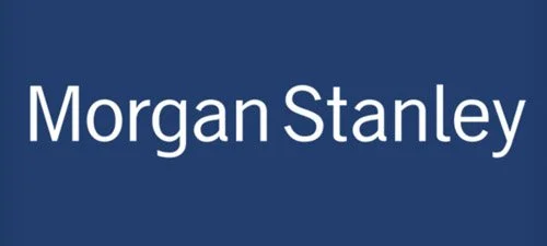 Morgan Stanley logo with white text on a navy blue background.