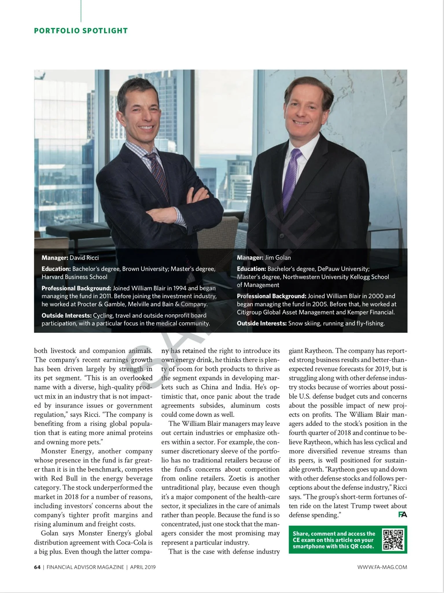 group photos of two finance professionals for a story in a magazine