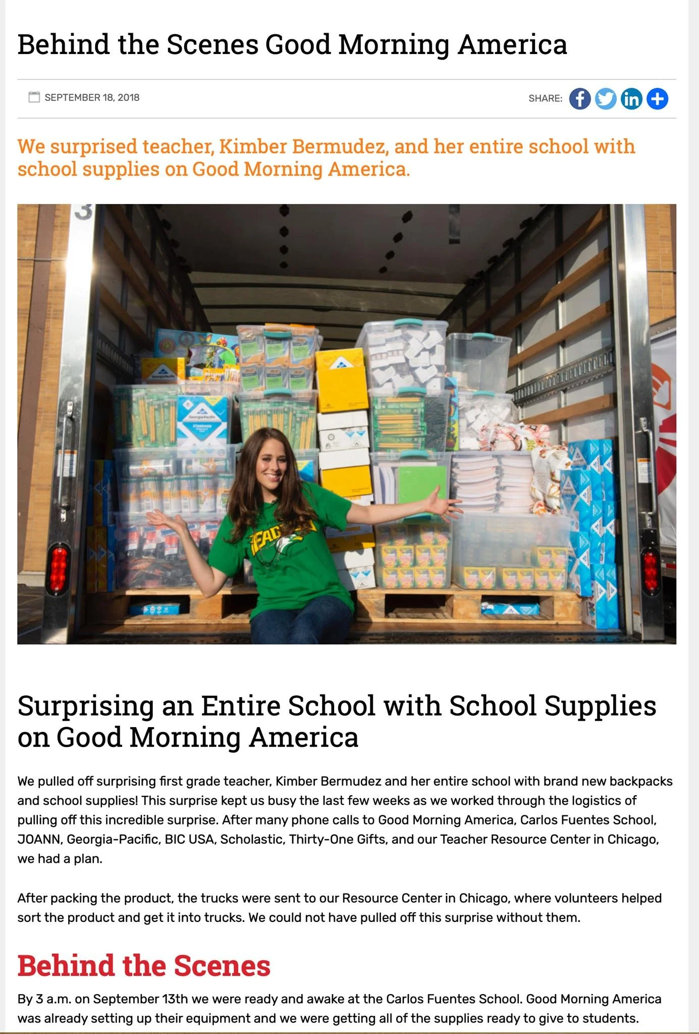 candid photography for a Good Morning America segment about a Chicago public school teacher getting surprised behind the scenes