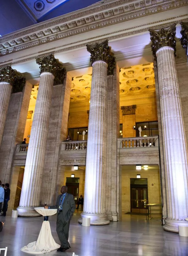 Interior of Union Station in Chicago decorated for a corporate party.