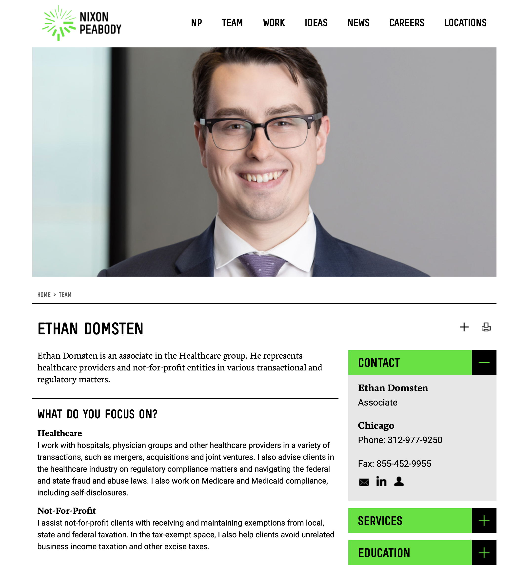 headshot of an attorney for a Chicago law firm on their website