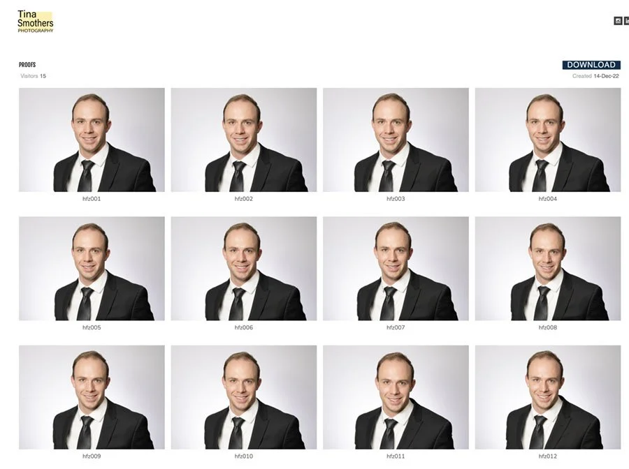 Collection of professional headshots of a man in a black suit and white shirt, smiling against a plain white background, shown in different poses and angles.