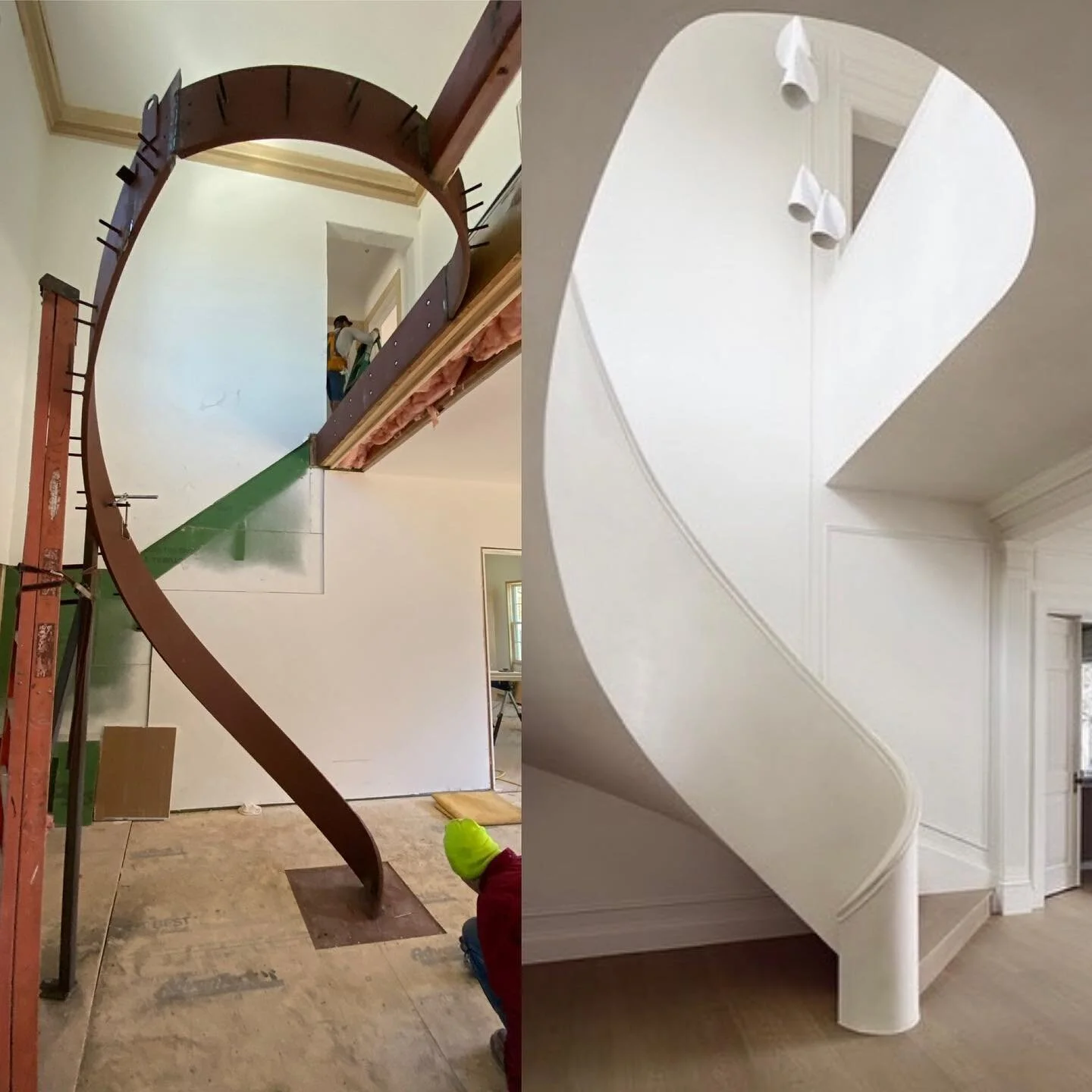 Steel spine we did buried in this grand curved stair designed by @aparallel beautifully captured  complete 📷by @caseycdunn and constructed by @shoberg_homes .  #austin #architecture #fabrication #steel #stairporn #beautifulontheinside and the outsid