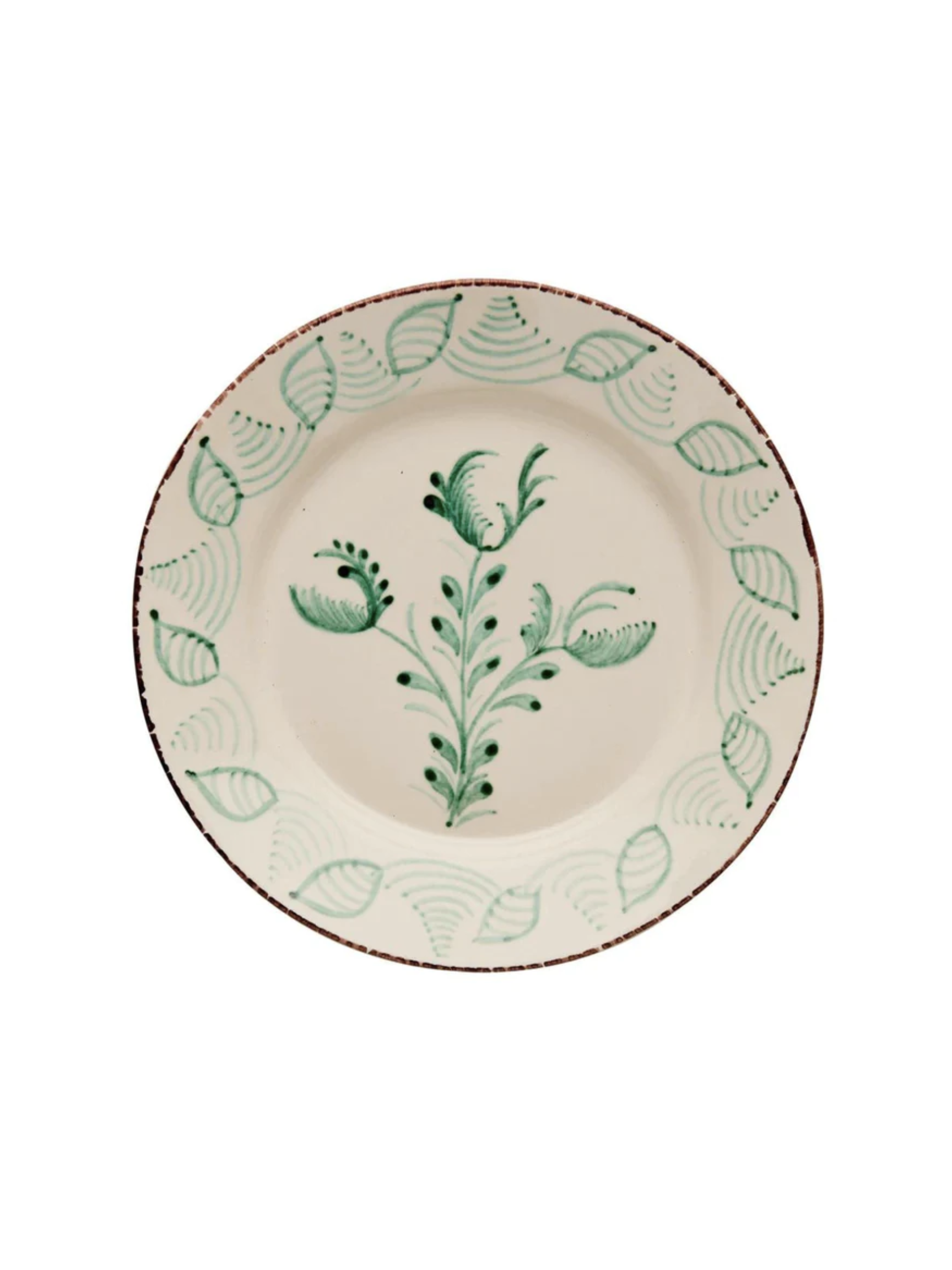Hand Painted Green & White Flowers and Shells Dinner Plate (Set of 2)