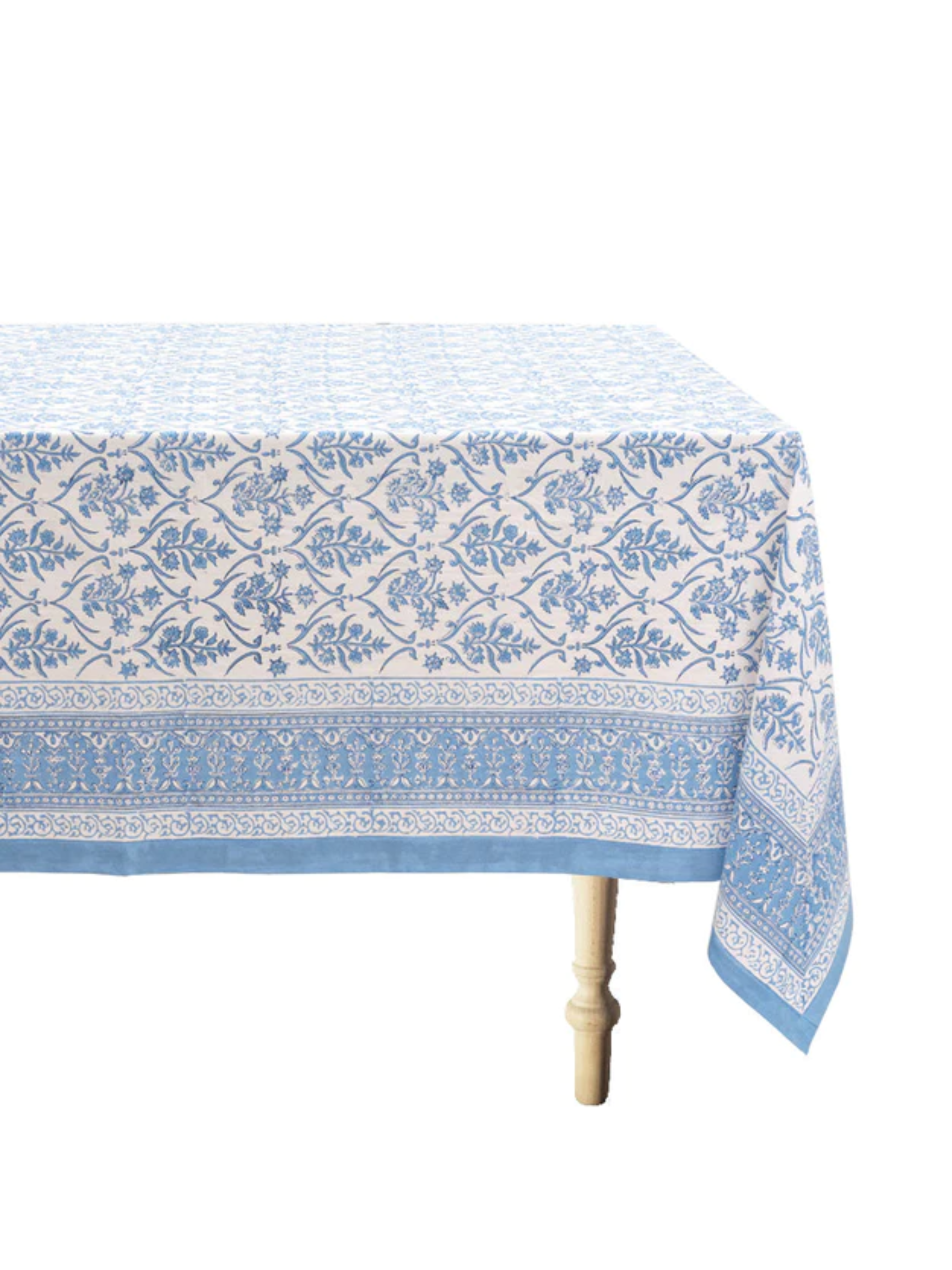 Kalamkari Tablecloth Blue and White, Rectangular