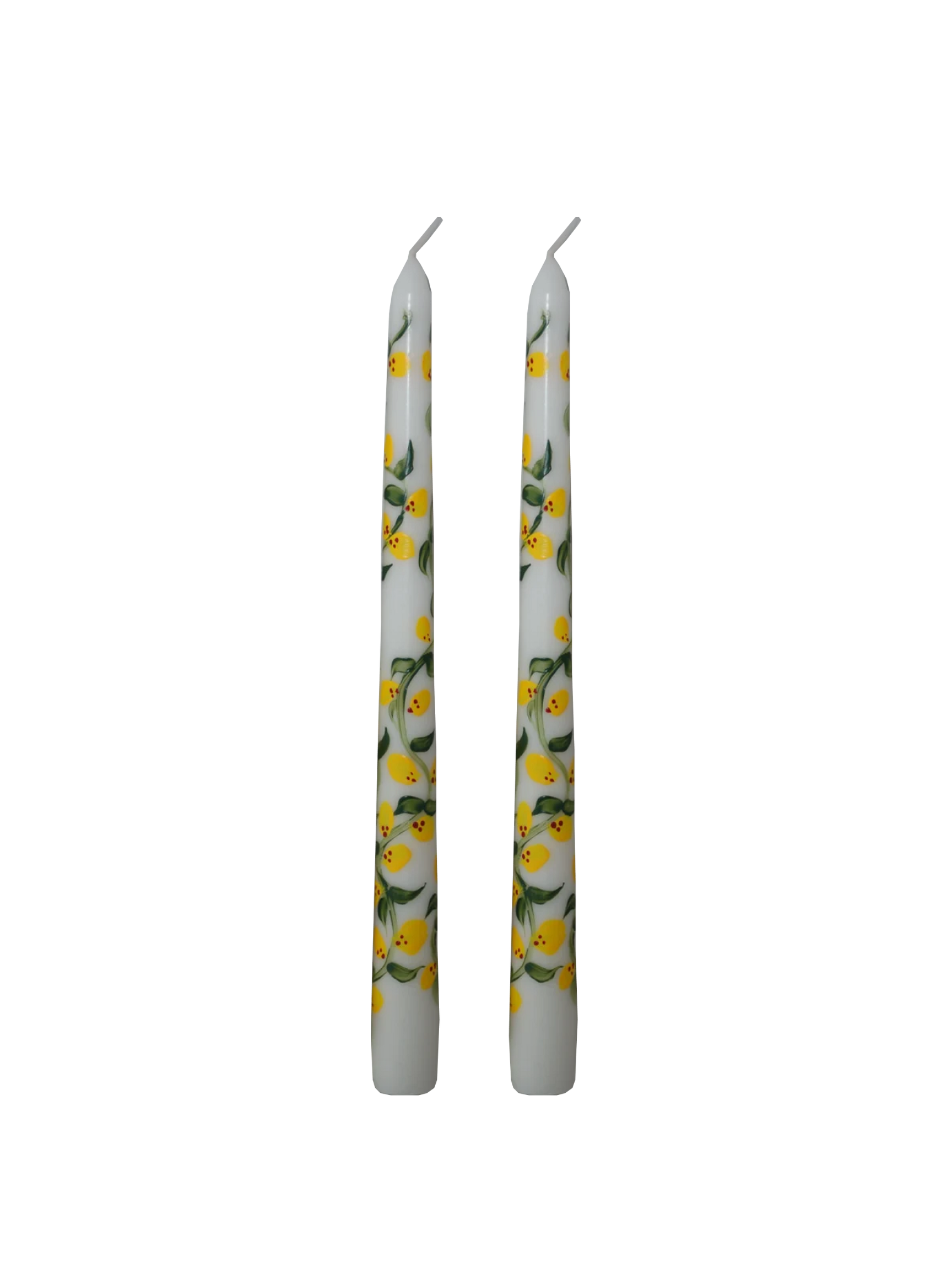 Yellow Floral Design-Hand Painted Pair 10" Taper Candles