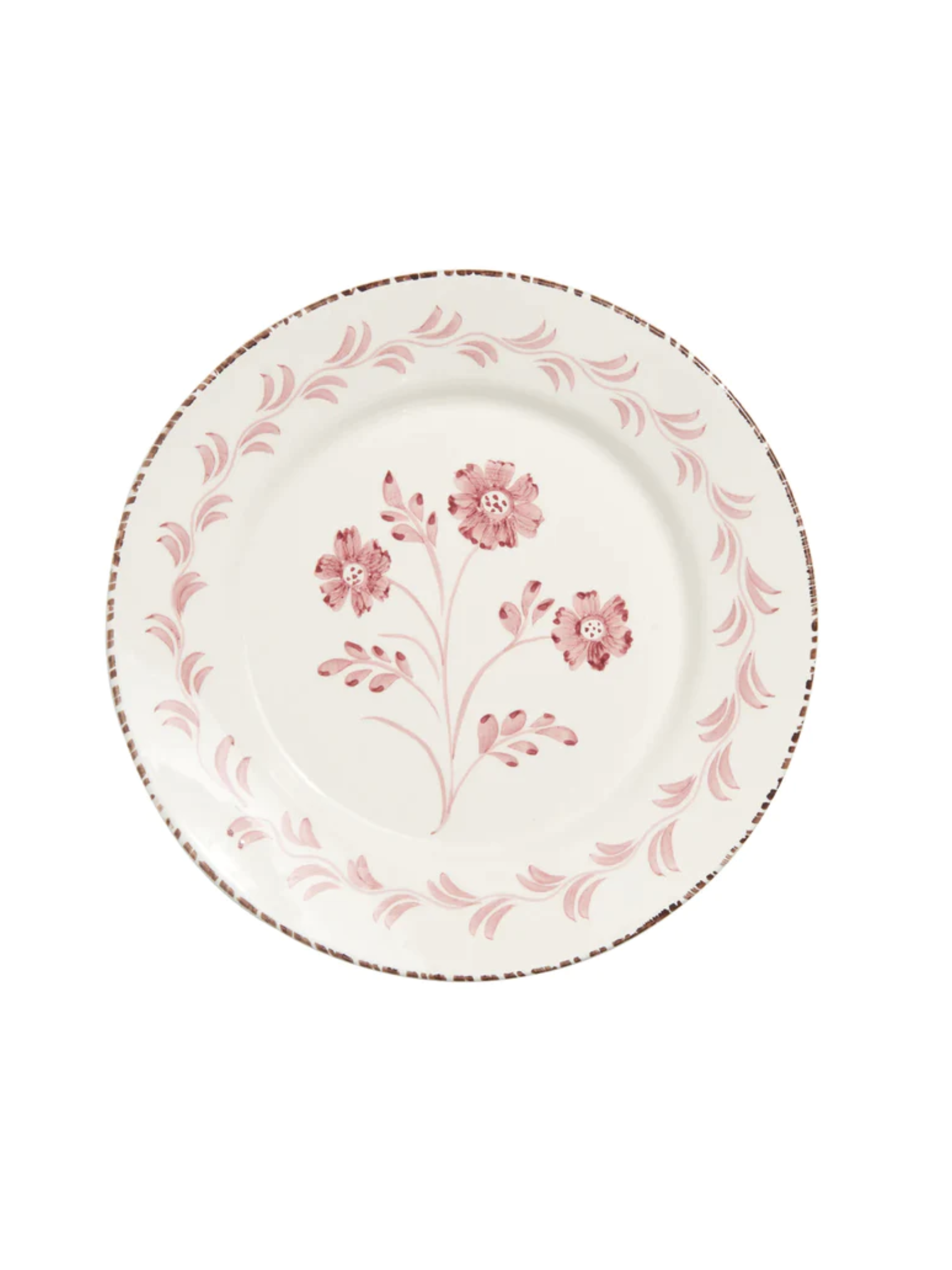Hand Painted Pink &amp; White Flowers and Vines Dinner Plate (Set of 2)