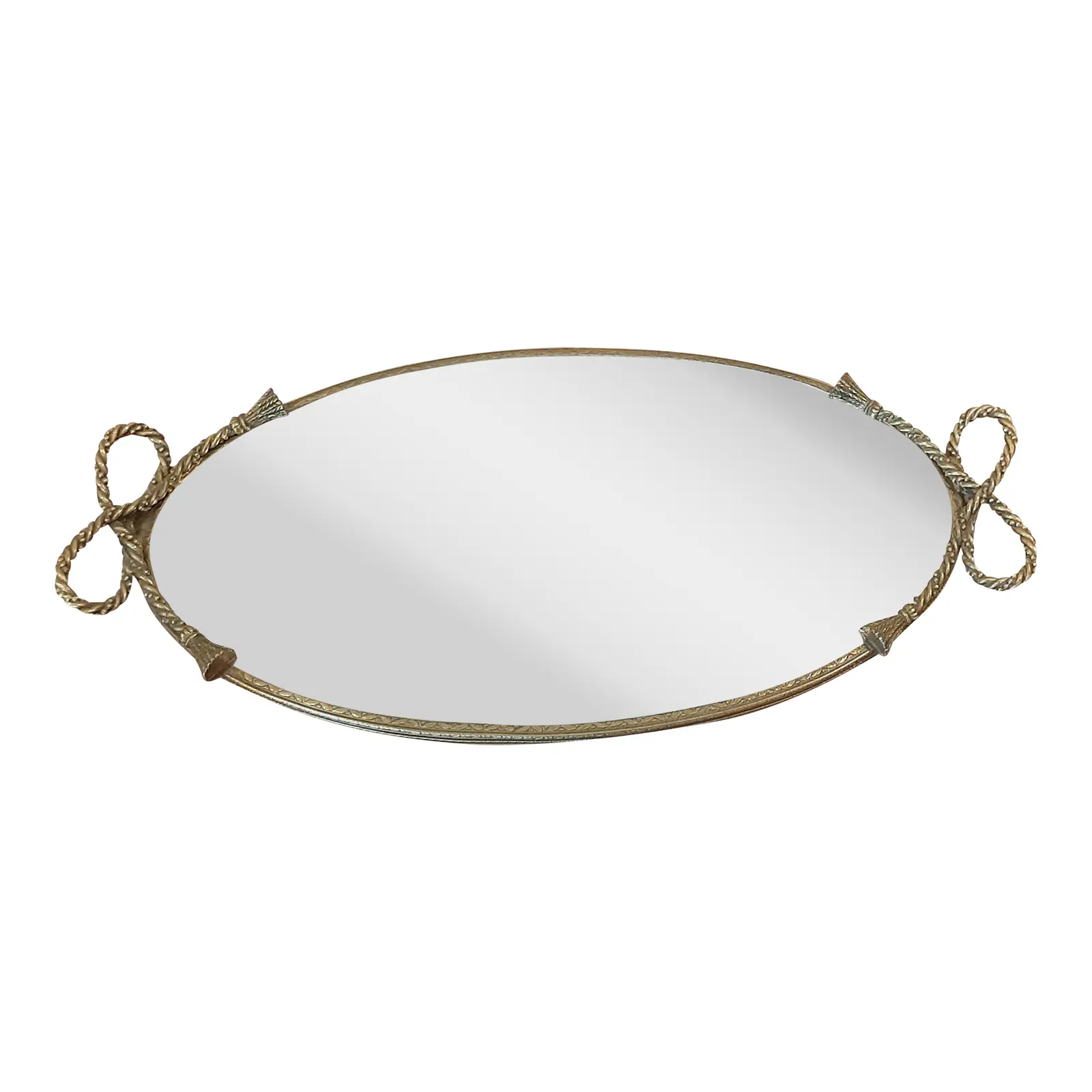 Vintage Vanity Mirror With Brass Rope Bow Tassels
