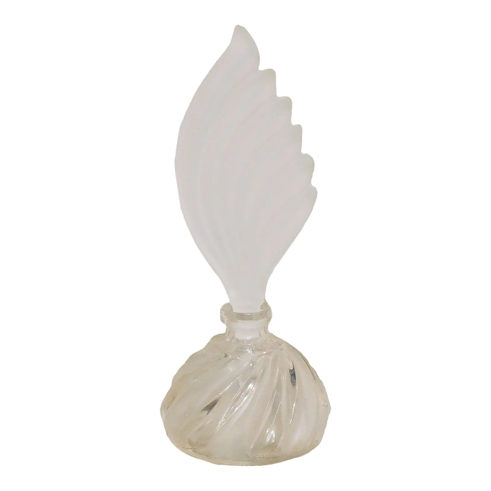 1950s Glass Perfume Bottle With Frosted Feather Stopper