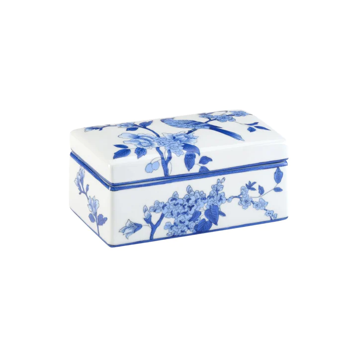 Blue And White Porcelain Decorative Box With Bird Design