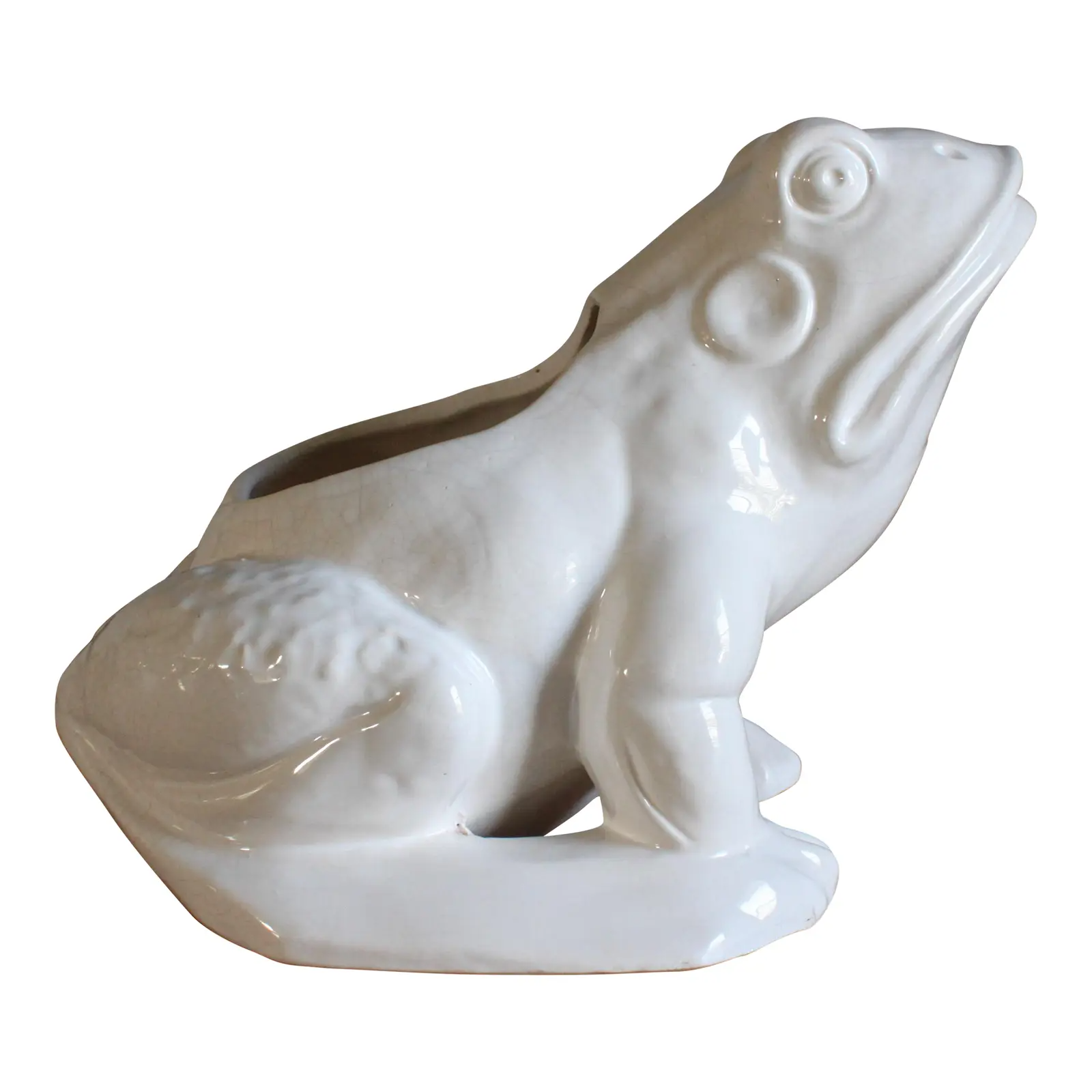 Vintage 1970's White Ceramic Frog Planter