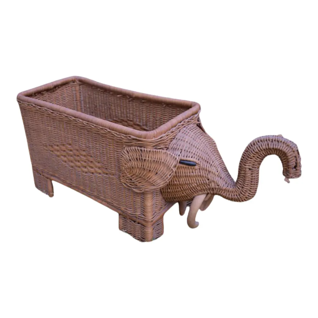 Vintage Elephant Wicker Basket Planter