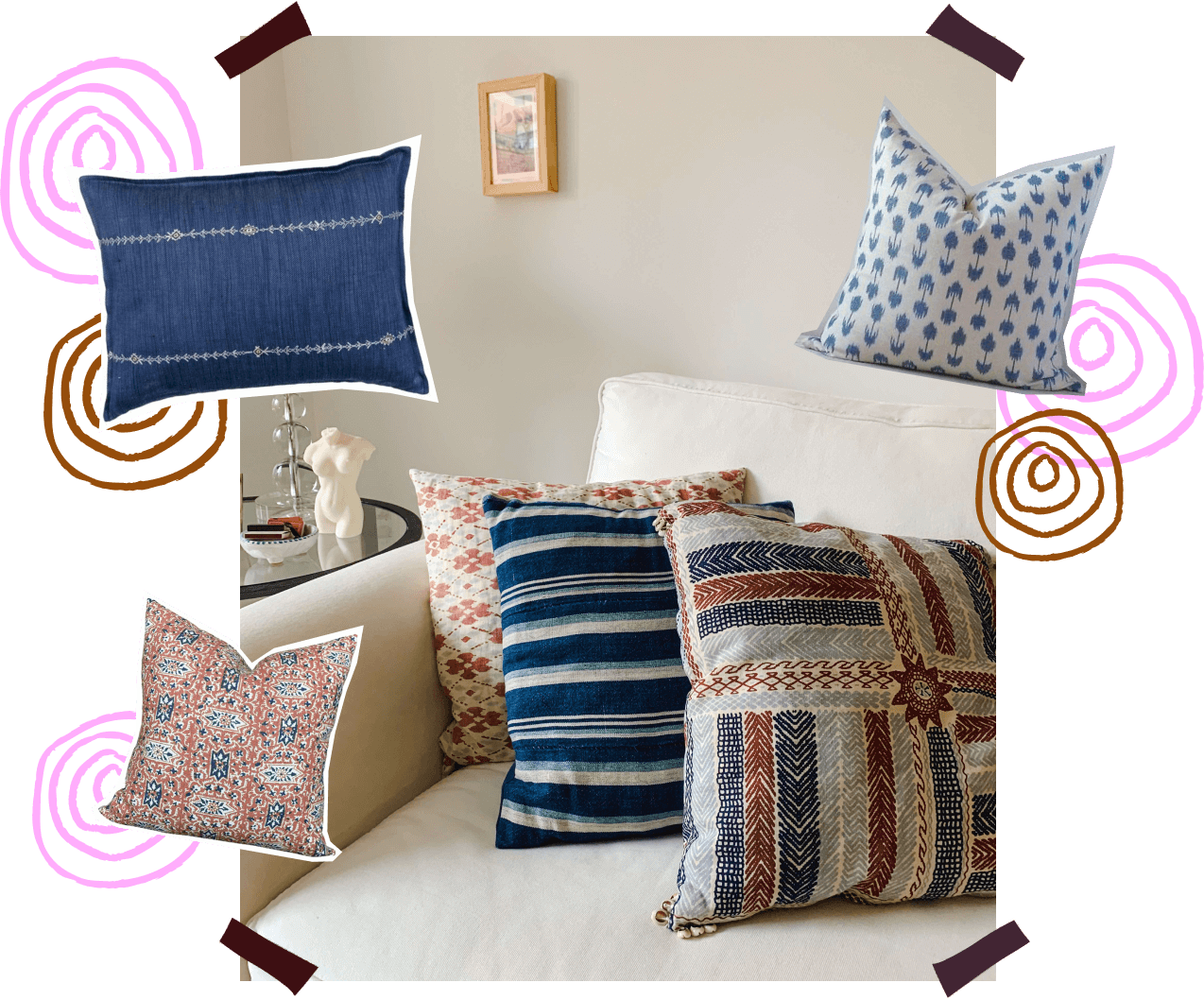 PILLOW COMBO Light Neutrals, Cream Beige Pillow, Blue Grey Pillow, Striped  Pillow, Pillow Combination, Sofa Pillow Set, Neutral Pillow 