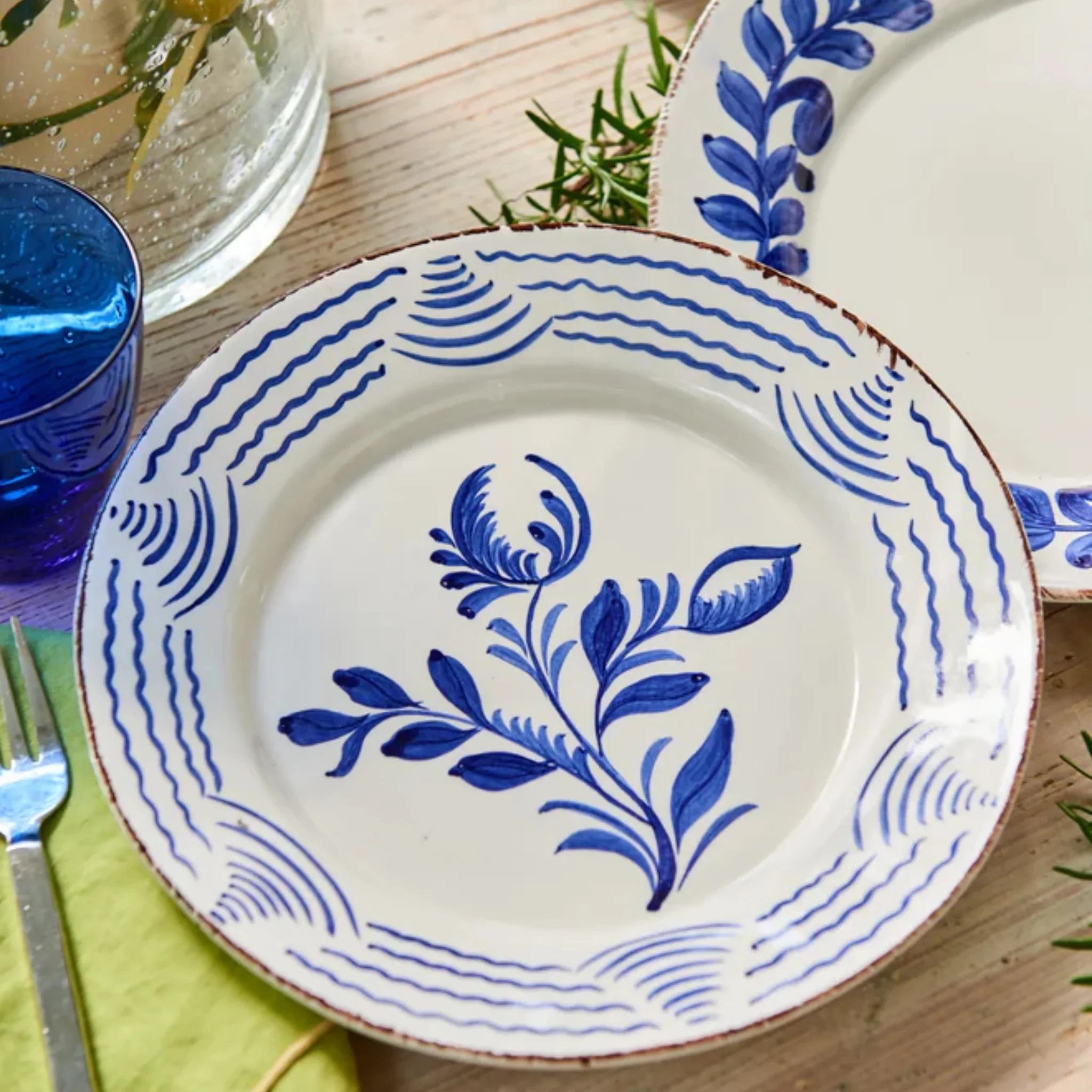 Hand Painted Blue & White Flowers and Shells Dinner Plate ($63 at The Well Appointed House)