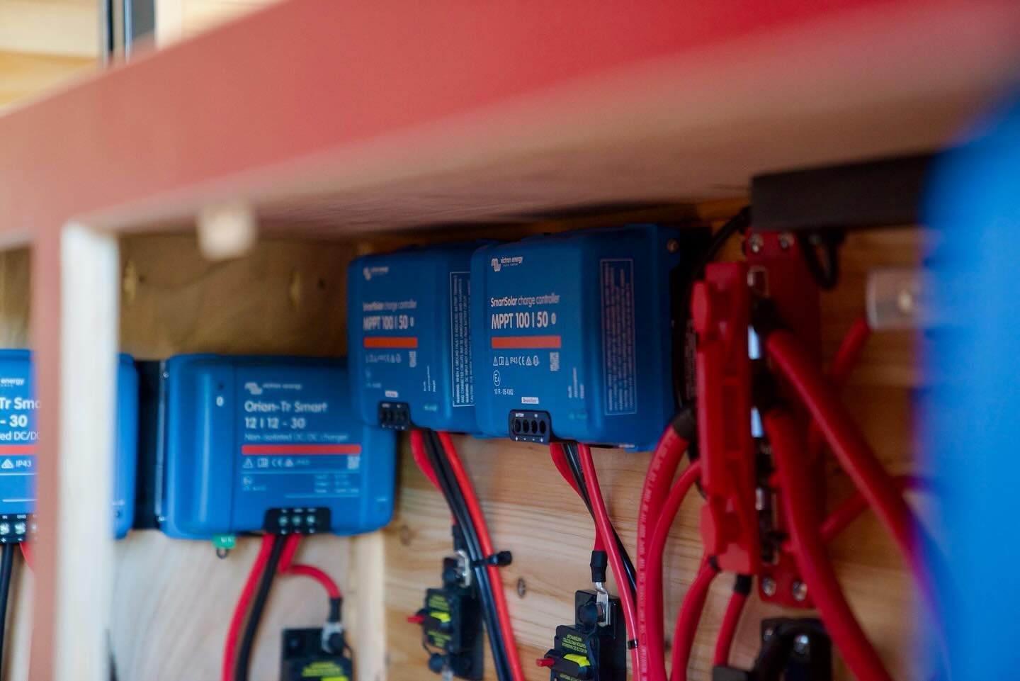 Our biggest and baddest electrical system to date! This  puppy features 800aH of Victron Lithium Ion batteries, a 5,000watt inverter charger, 2 DC-DC chargers, 2 MPPT charge controls for both roof and ground solar and more! What does this all power? 