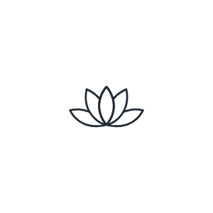 Minimalist black and white illustration of a person meditating with a lotus flower symbol above their head.