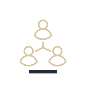 Icon of a person at the top connected to two people below by lines, representing a hierarchy or network.