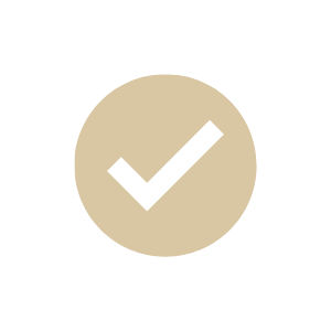 A black check mark inside a beige circle.