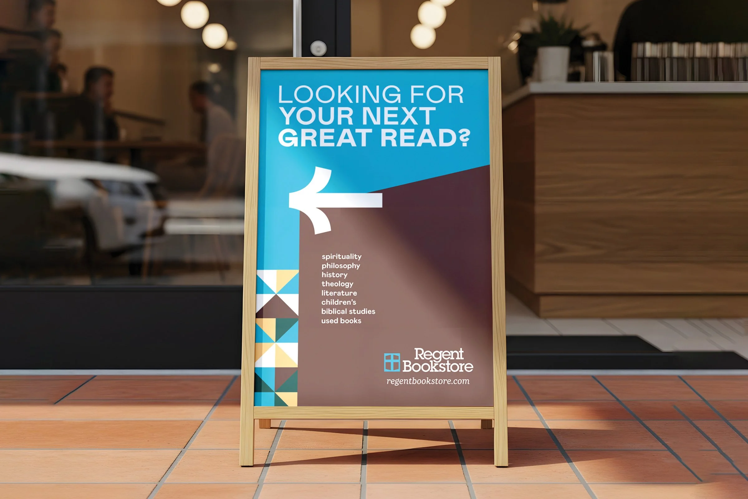 Bookstore branding design for Regent College with typographic system