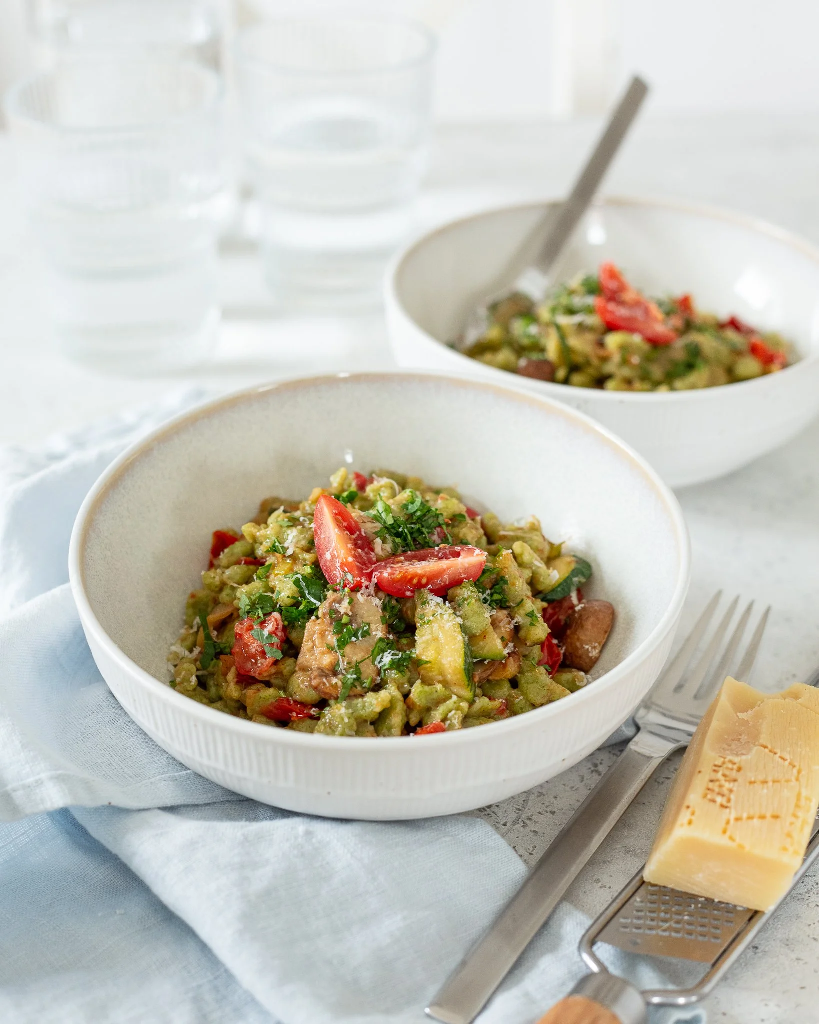 Gemüsepfanne mit Spinatspätzle