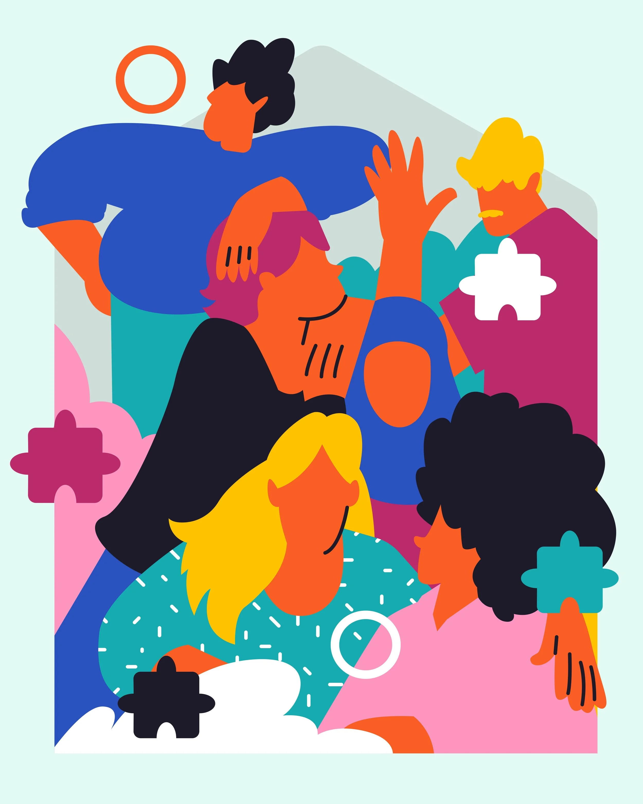 people working collaborative fitting together like a puzzle