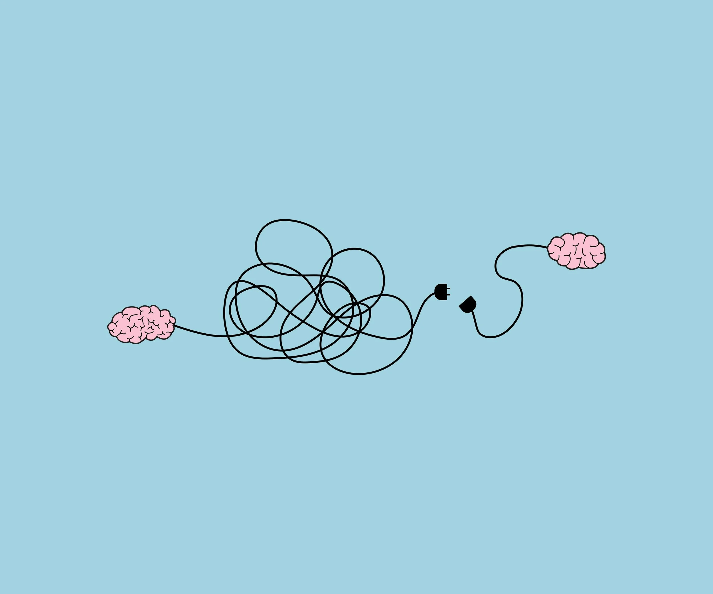 2 brains with scrambled electric cords that can be connected together