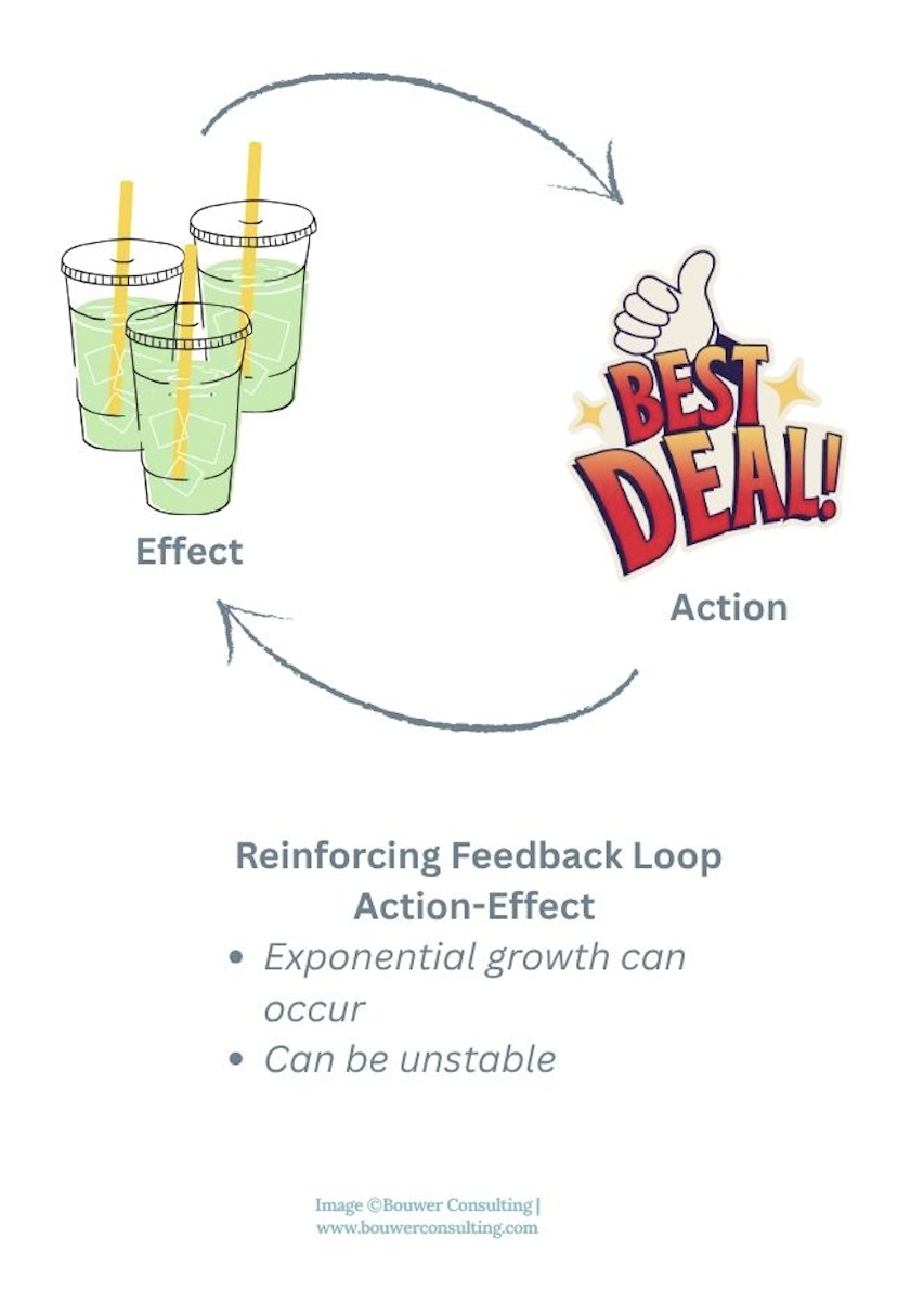 Reinforcing feedback look action and effect example