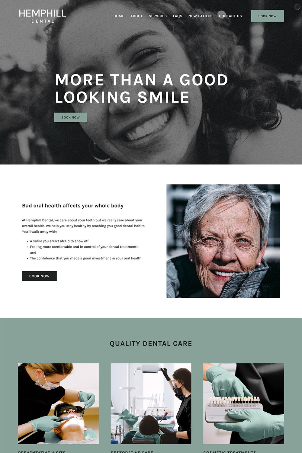 Hemphill Dental's website homepage layout