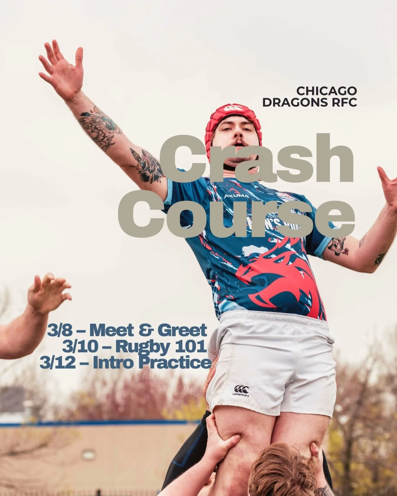 Chicago Dragons welcome you to Crash Course, our intro week where you&rsquo;ll learn everything you need to unleash the rugger inside of you.
Crash Course begins with a meet and greet at Sidetrack, where you can mingle with the Dragons and get to kno