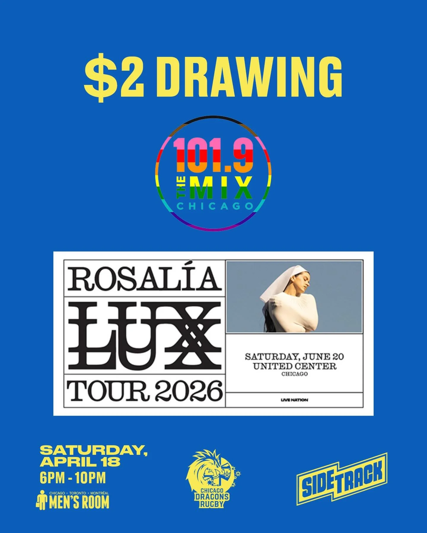🎟️ $2 FOR A SHOT AT ROSAL&Iacute;A 🎟️

Dragons Down Under is tonight and we still have incredible prizes!!

Purchase a $2 ticket at the Bachelor Auction for your chance to win 2 tickets to see @rosalia.vt live at the United Center on June 20. Must 