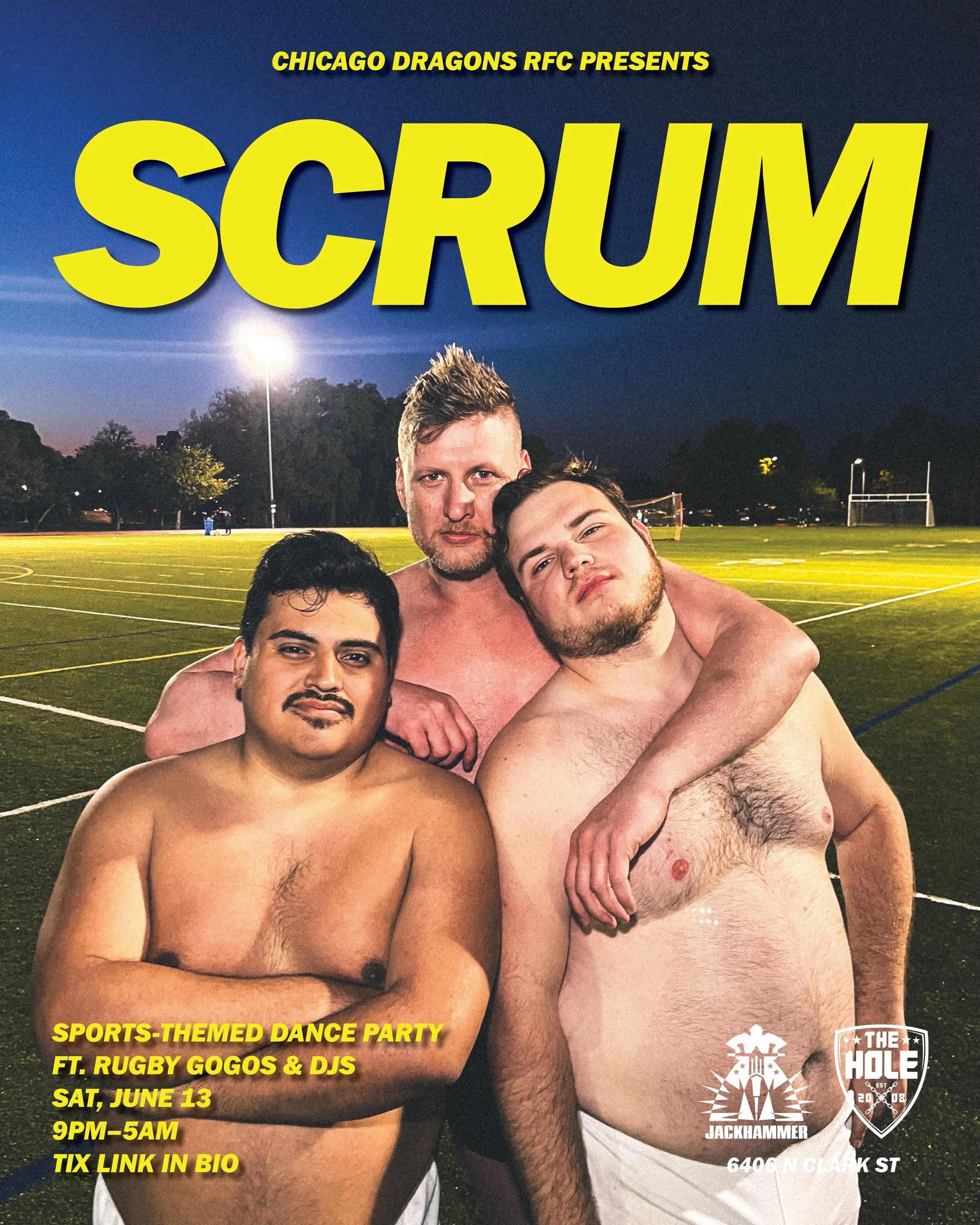 🏳️&zwj;🌈 SCRUM: Pride Edition
Sat, June 13 
9pm&ndash;5am

Celebrate Pride with the Chicago Dragons Rugby Club before we head to Australia in August! We&rsquo;re taking over Jackhammer once again to raise money for our journey to Brisbane for the @