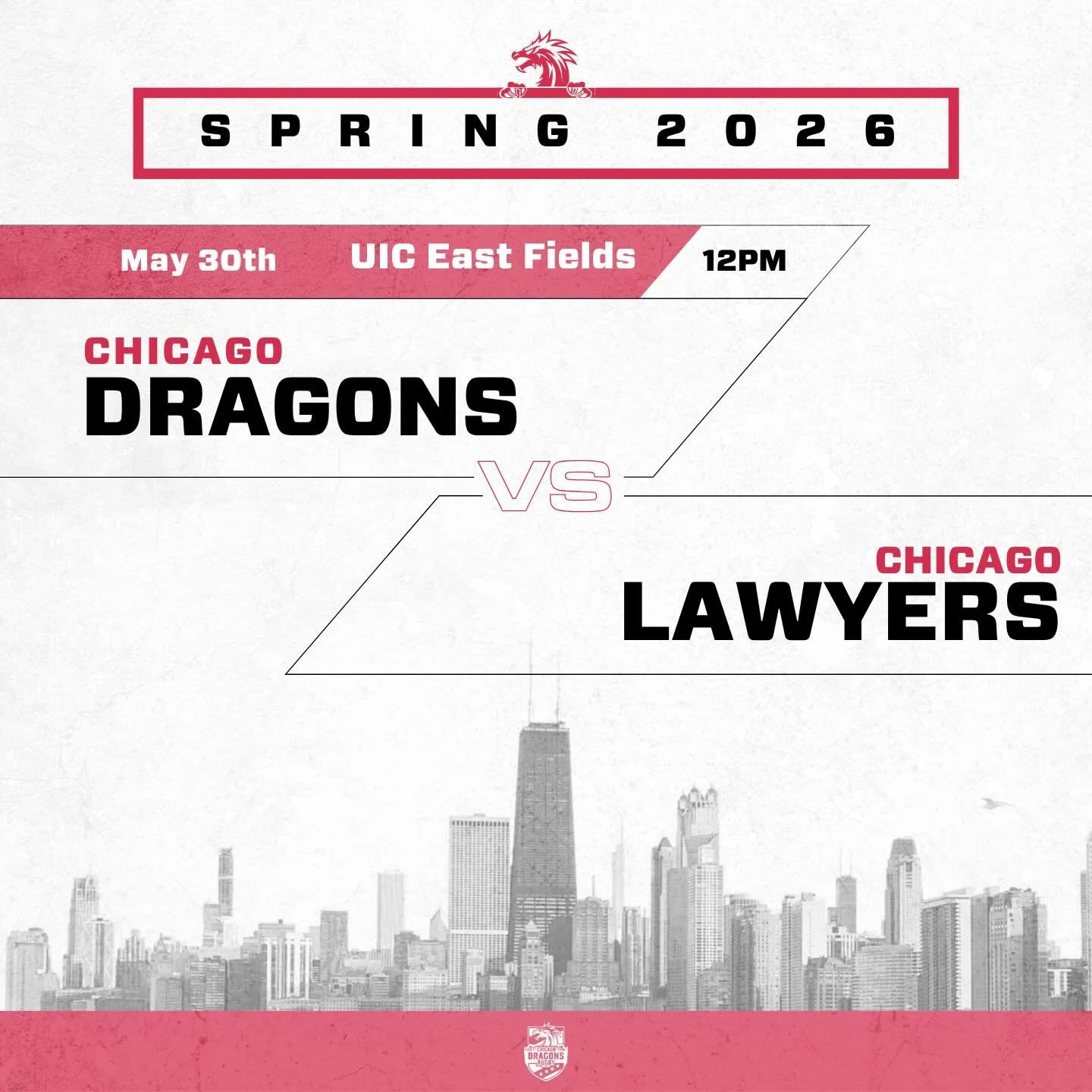 Last chance to catch Dragons Rugby this weekend! We&rsquo;re kicking off the summer with our good friends at the @chicagolawrugby at UIC East Fields. Kickoff is at 12 with Third Half at Charlie&rsquo;s after!
