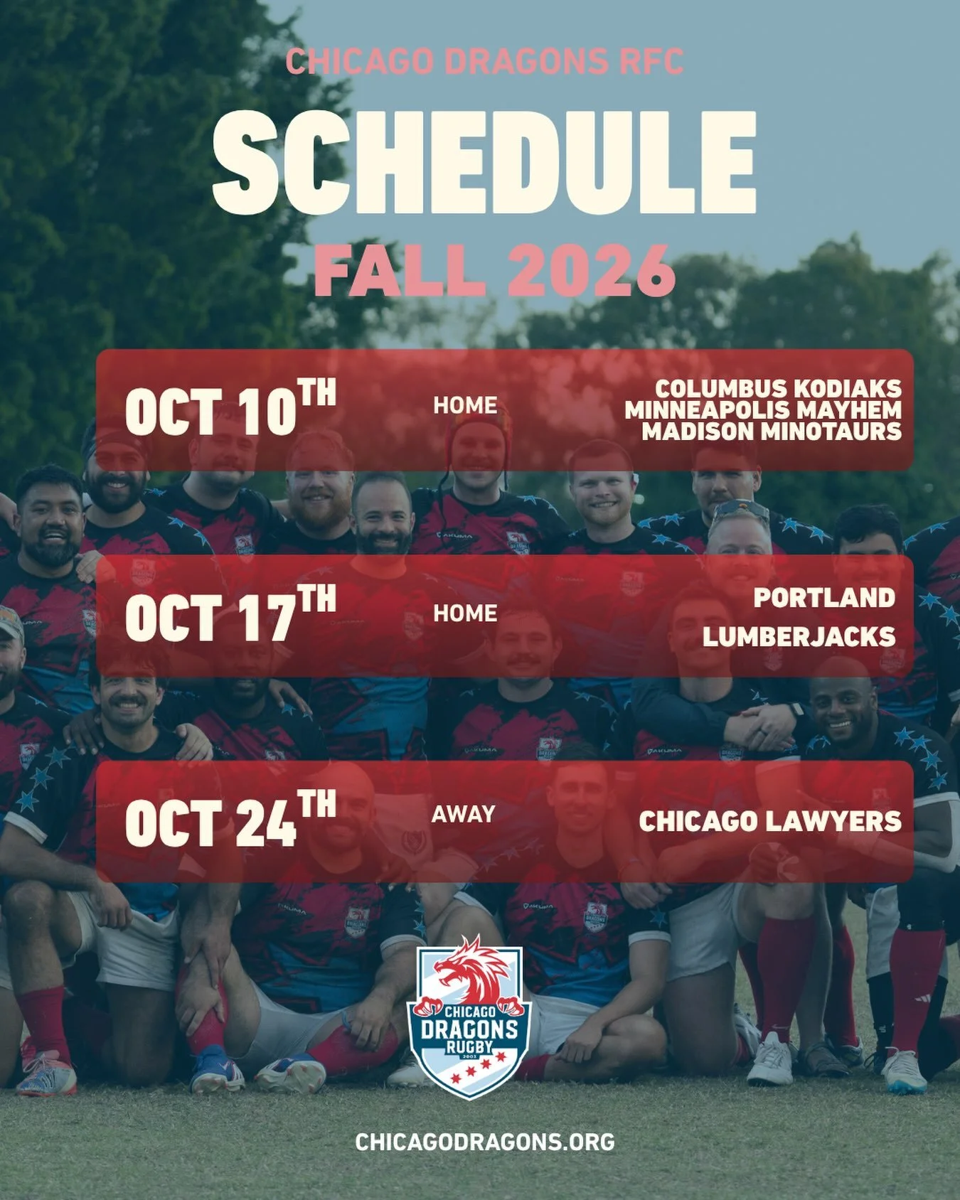 The fall schedule is here!

10/10 vs @columbuskodiaksrfc @madisonminotaursrugby @madisonminotaursrugby 
10/17 vs @lumberjacksrugby 
10/24 vs @chicagolawrugby 

See yall on the pitch!